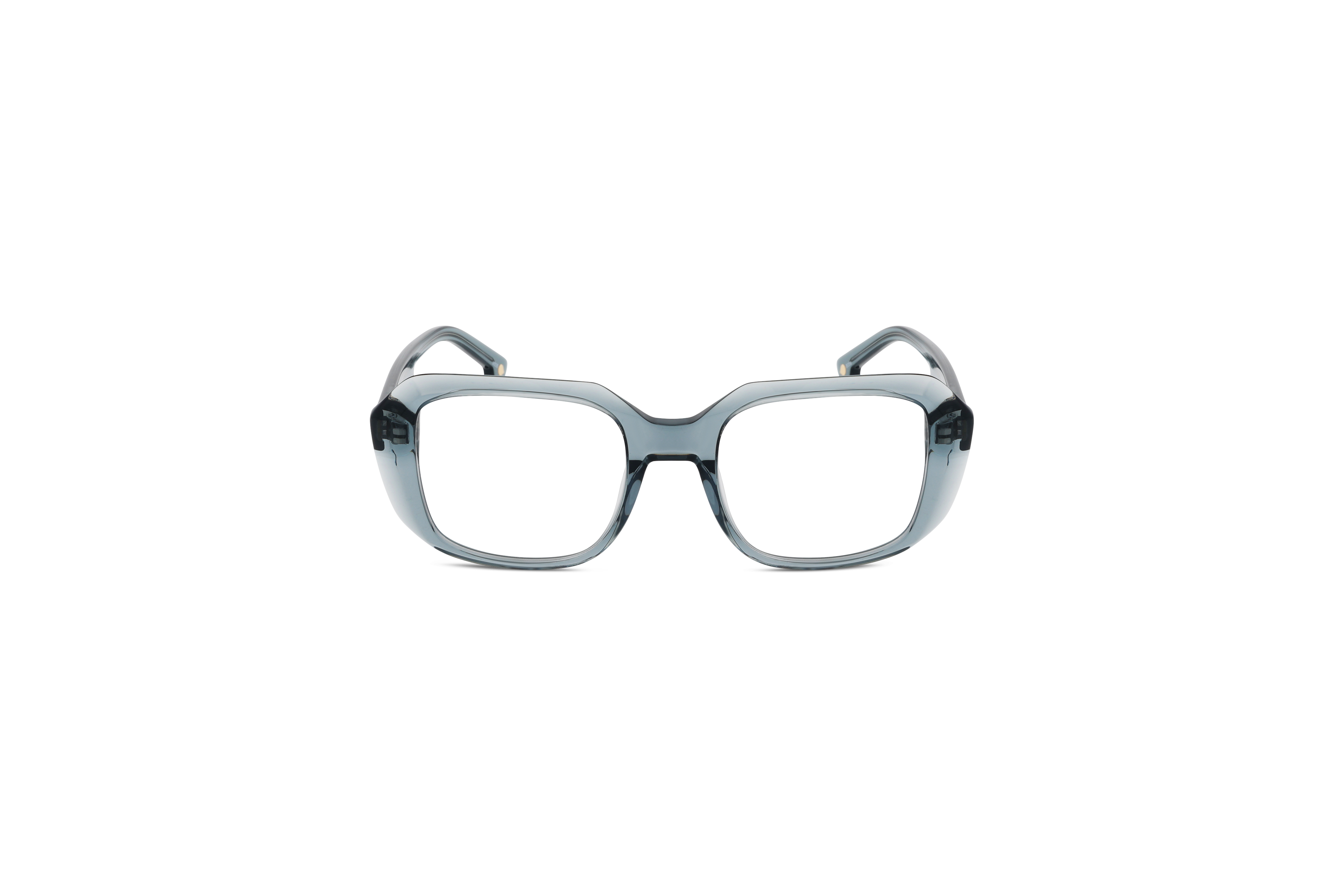 Die Brille KIND K1085 E25 in Transparent auf weißem Hintergrund in Frontalansicht.