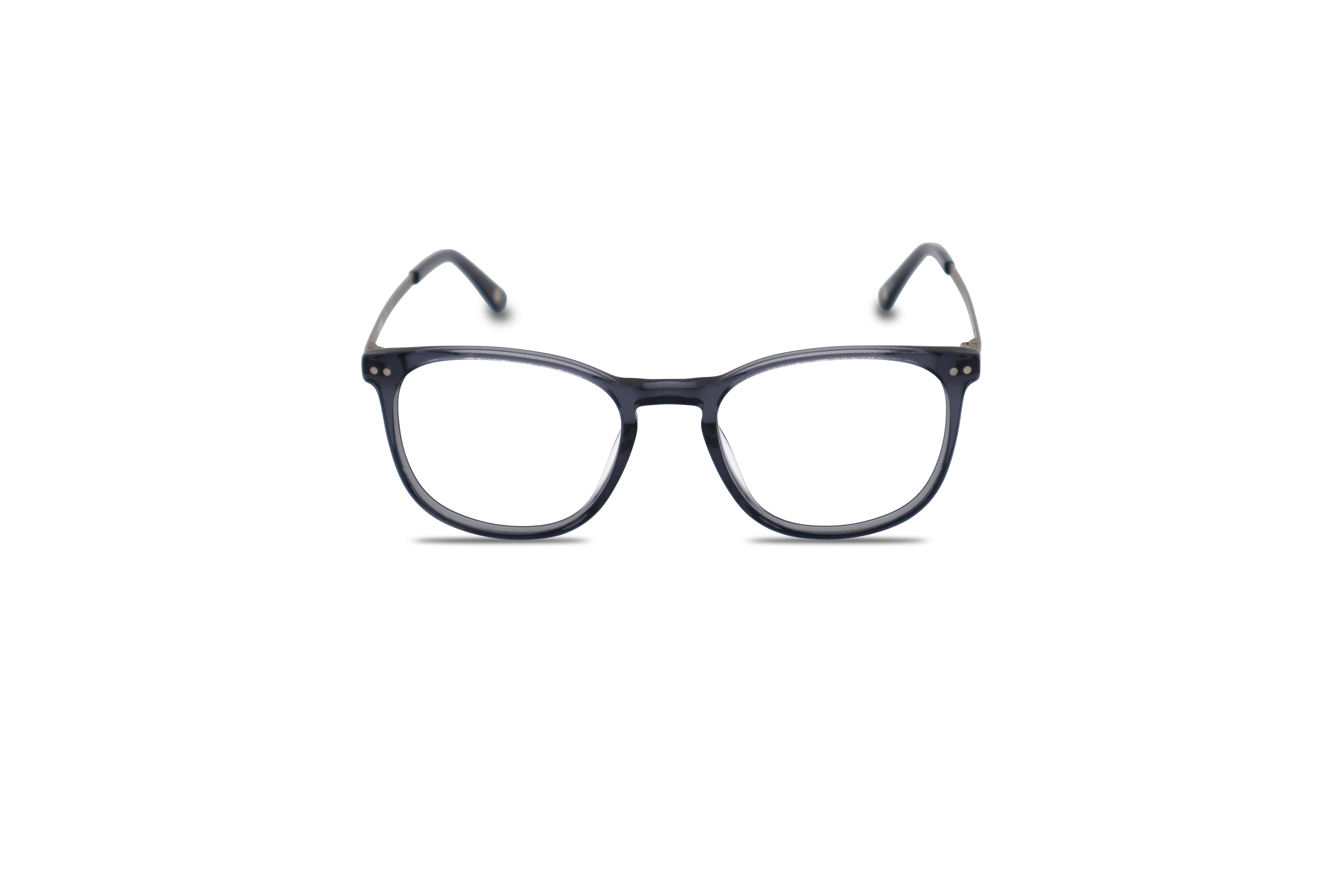 Die Brille KIND K1089 E25 in Grau auf weißem Hintergrund in Frontalansicht.