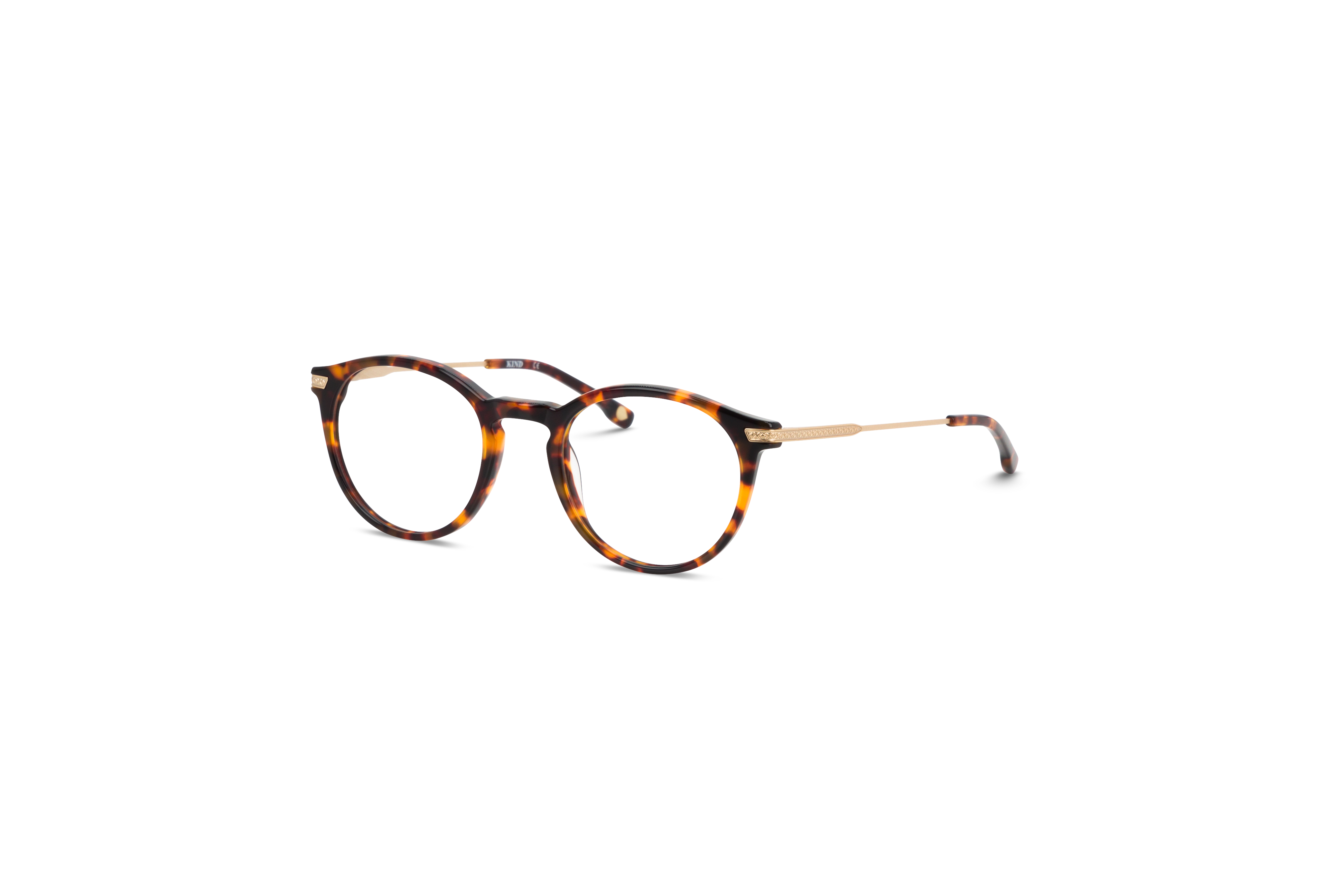 45° Ansicht der Brille KIND Vaduz in Havanna auf weißem Hintergrund.