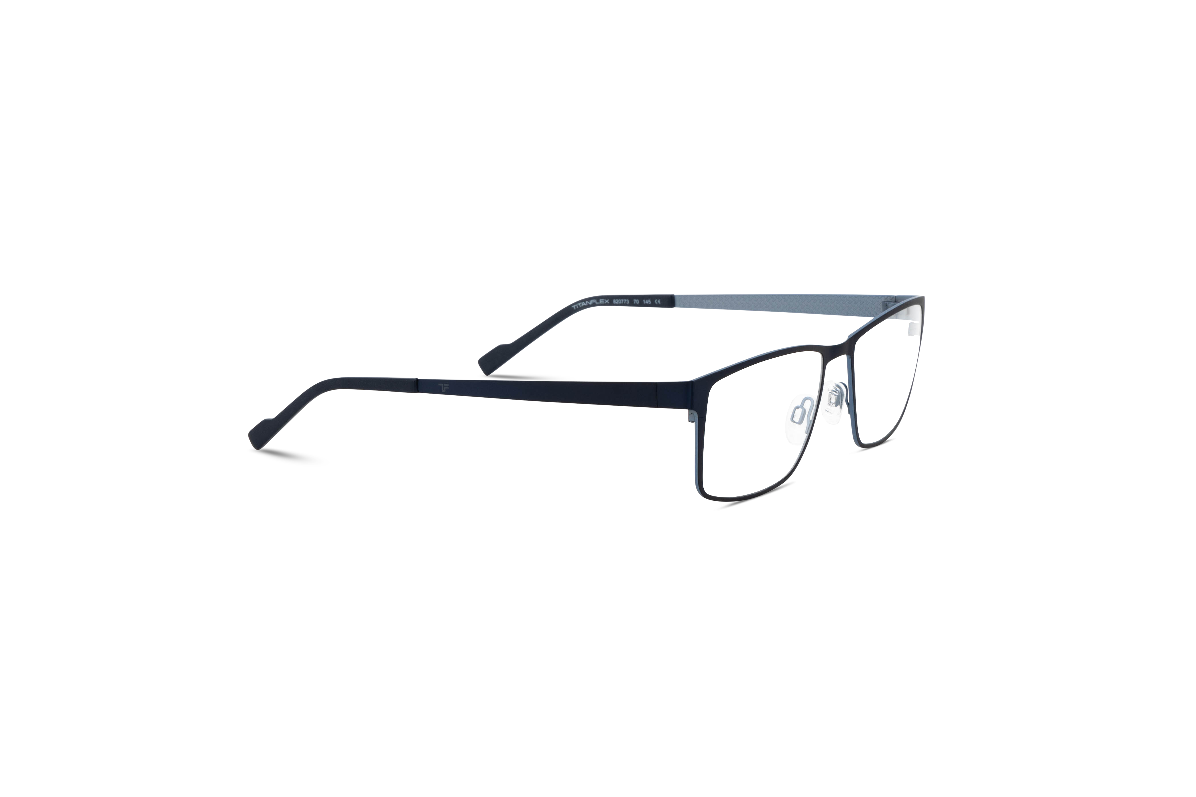 Die Brille Titanflex 820773 in Blau mit Seitenansicht.