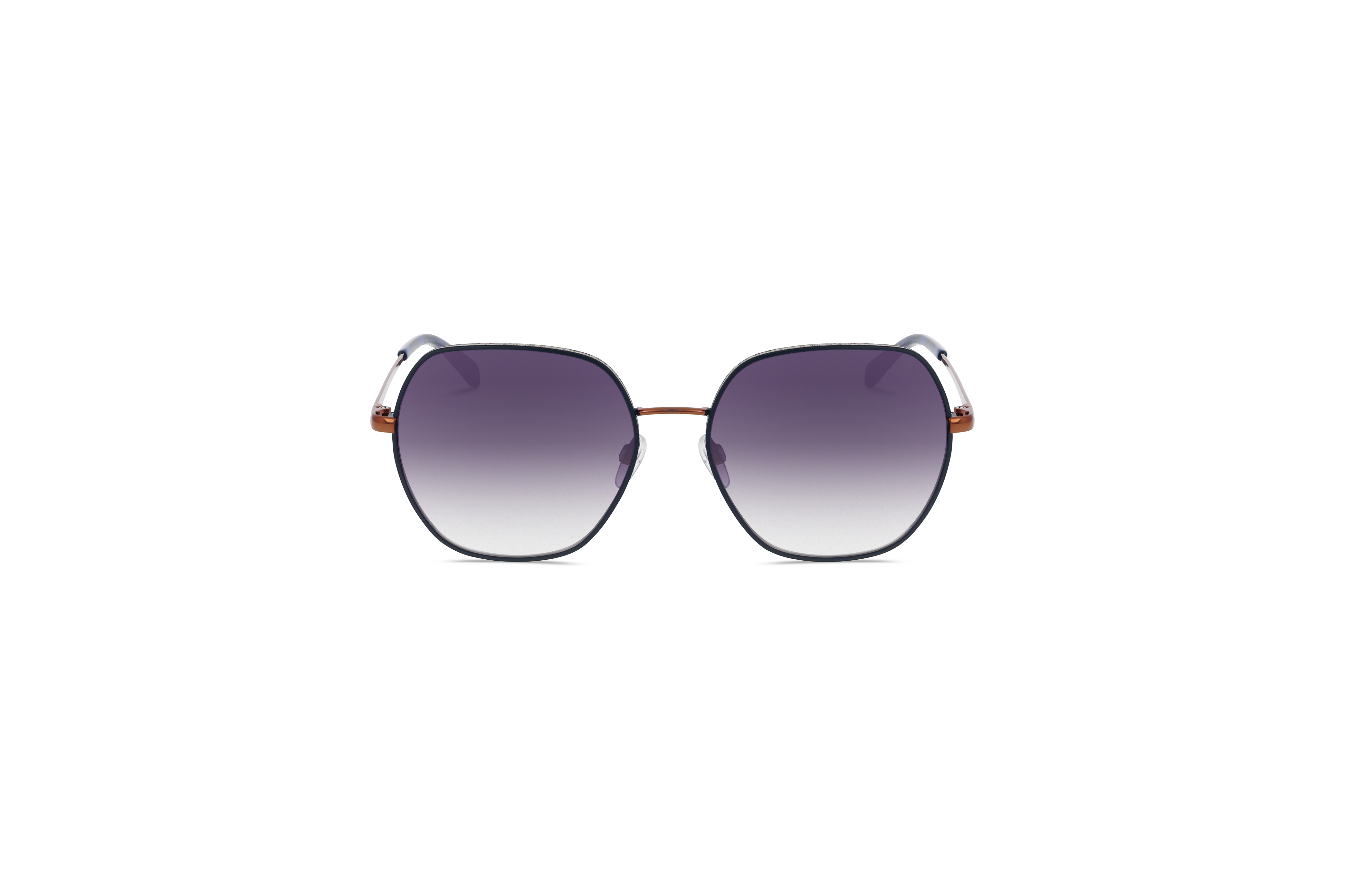 Die Sonnenbrille KIND 974 in Blau auf weißem Hintergrund in Frontalansicht.