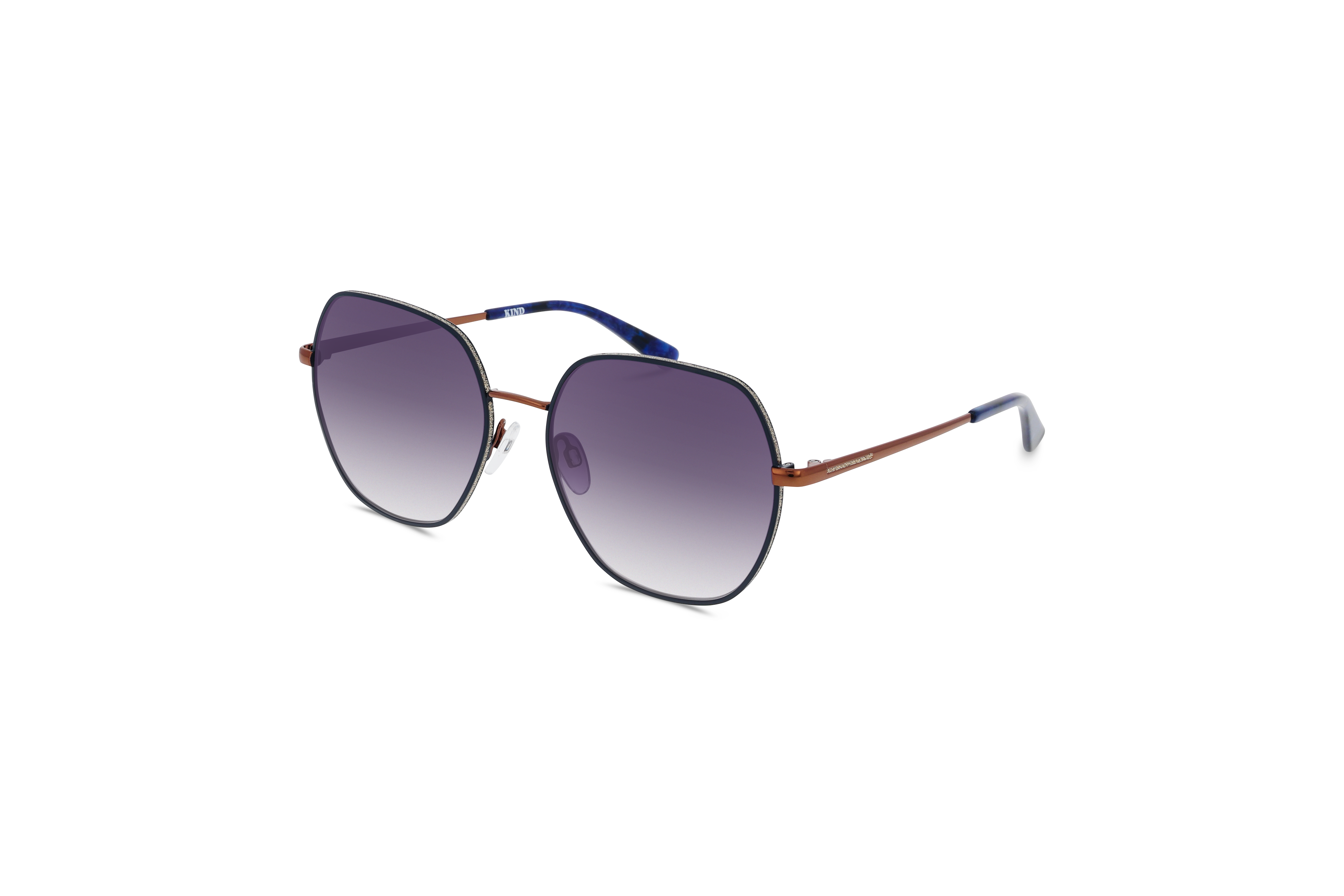 45° Ansicht der Sonnenbrille KIND 974 in Blau auf weißem Hintergrund.