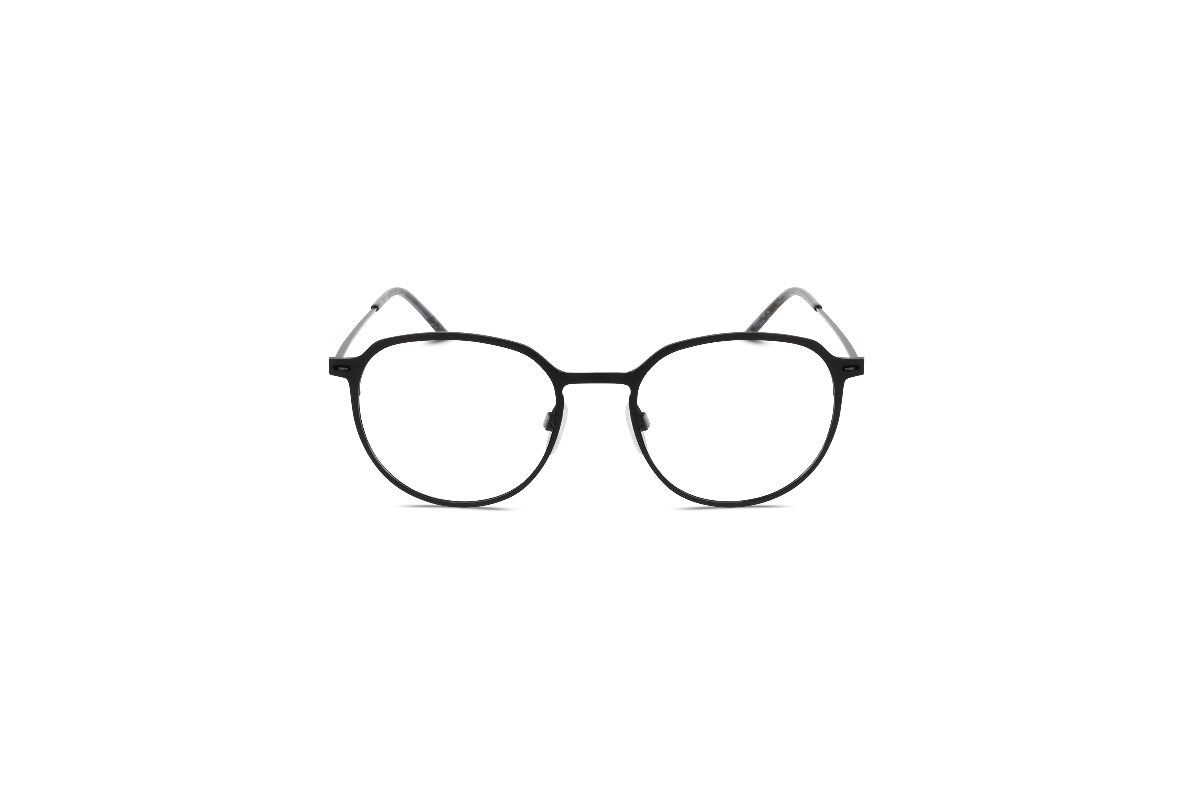 Die Brille KIND 47149019 V25 in Schwarz auf weißem Hintergrund in Frontalansicht.