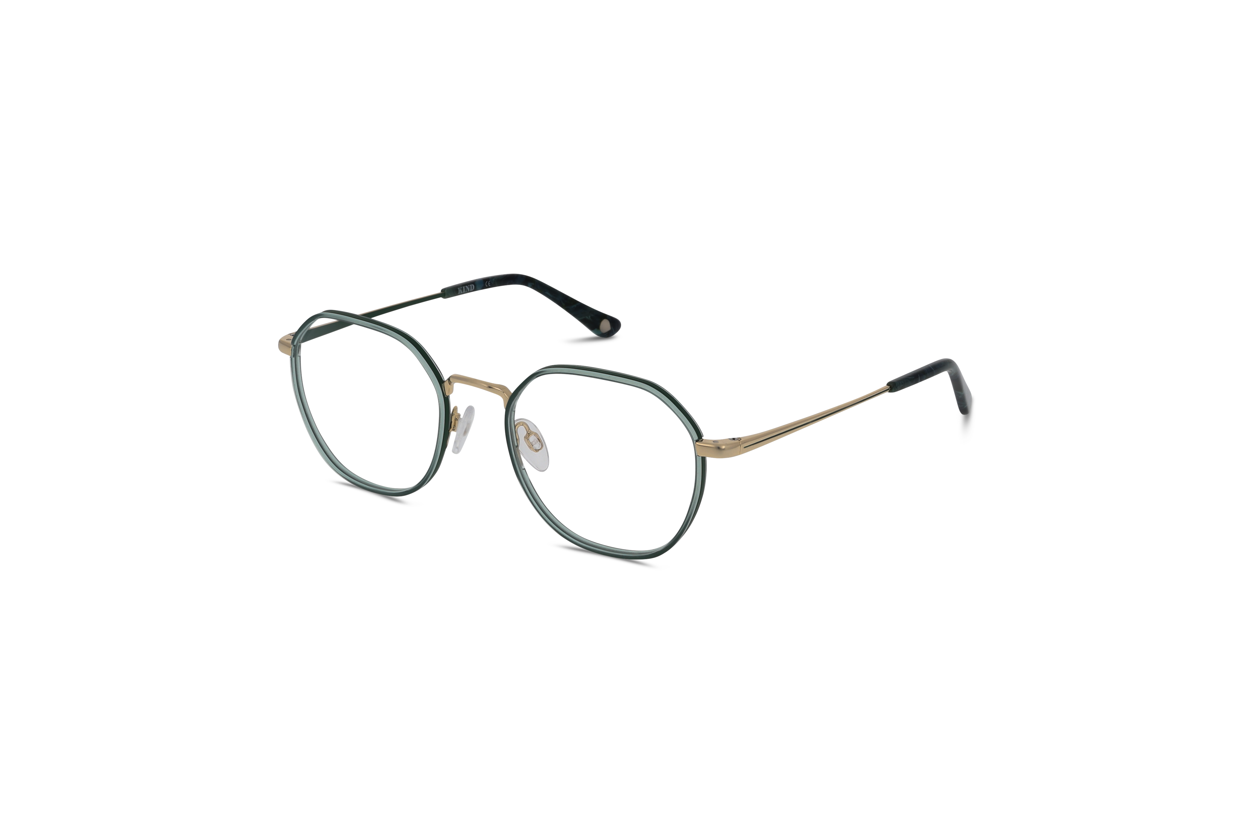 45° Ansicht der Brille KIND 4713104 V25 in Grün auf weißem Hintergrund.