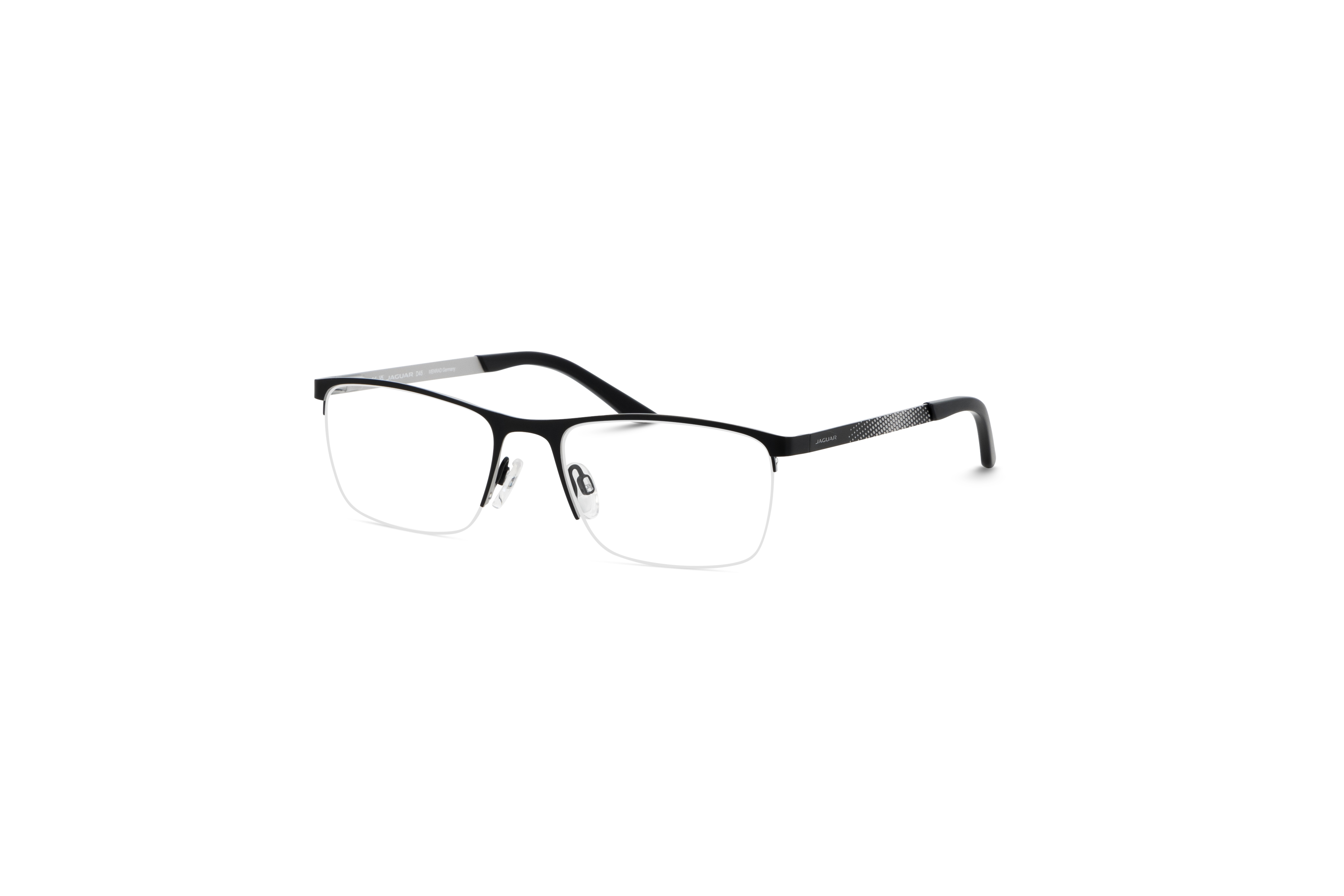 45° Ansicht der Brille Jaguar 33599 in Schwarz auf weißem Hintergrund.
