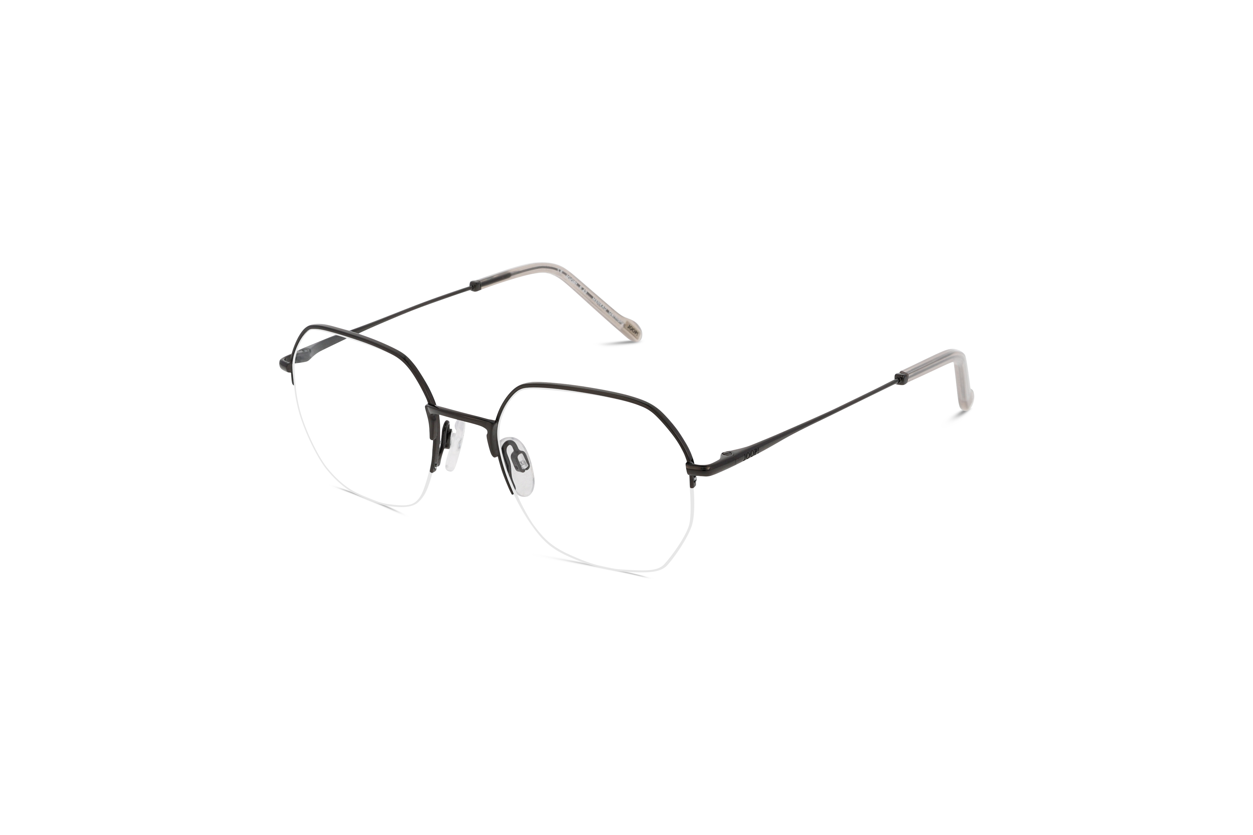 45° Ansicht der Brille JOOP! 83277 in Schwarz auf weißem Hintergrund.