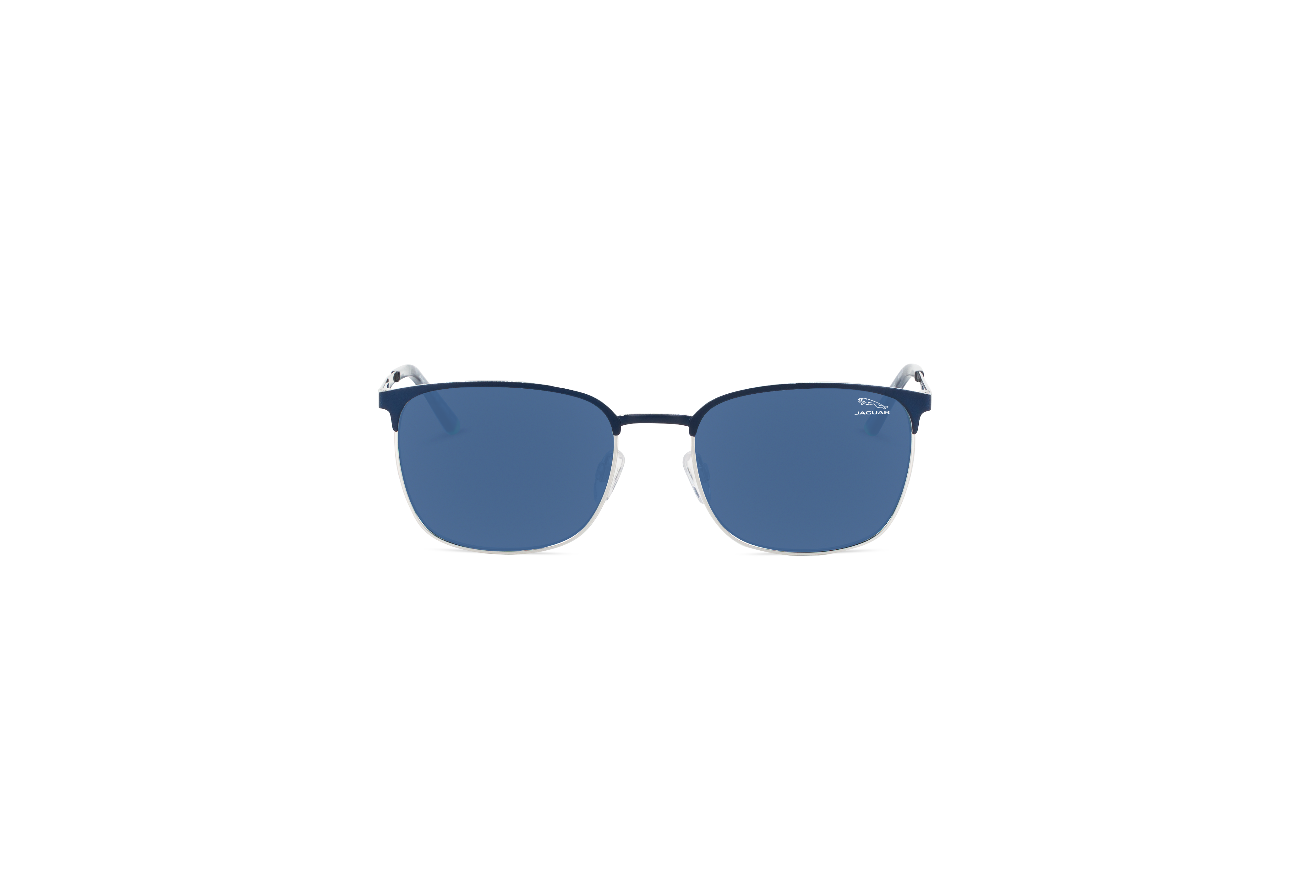 Die Sonnenbrille Jaguar 37592 in Blau auf weißem Hintergrund in Frontalansicht.