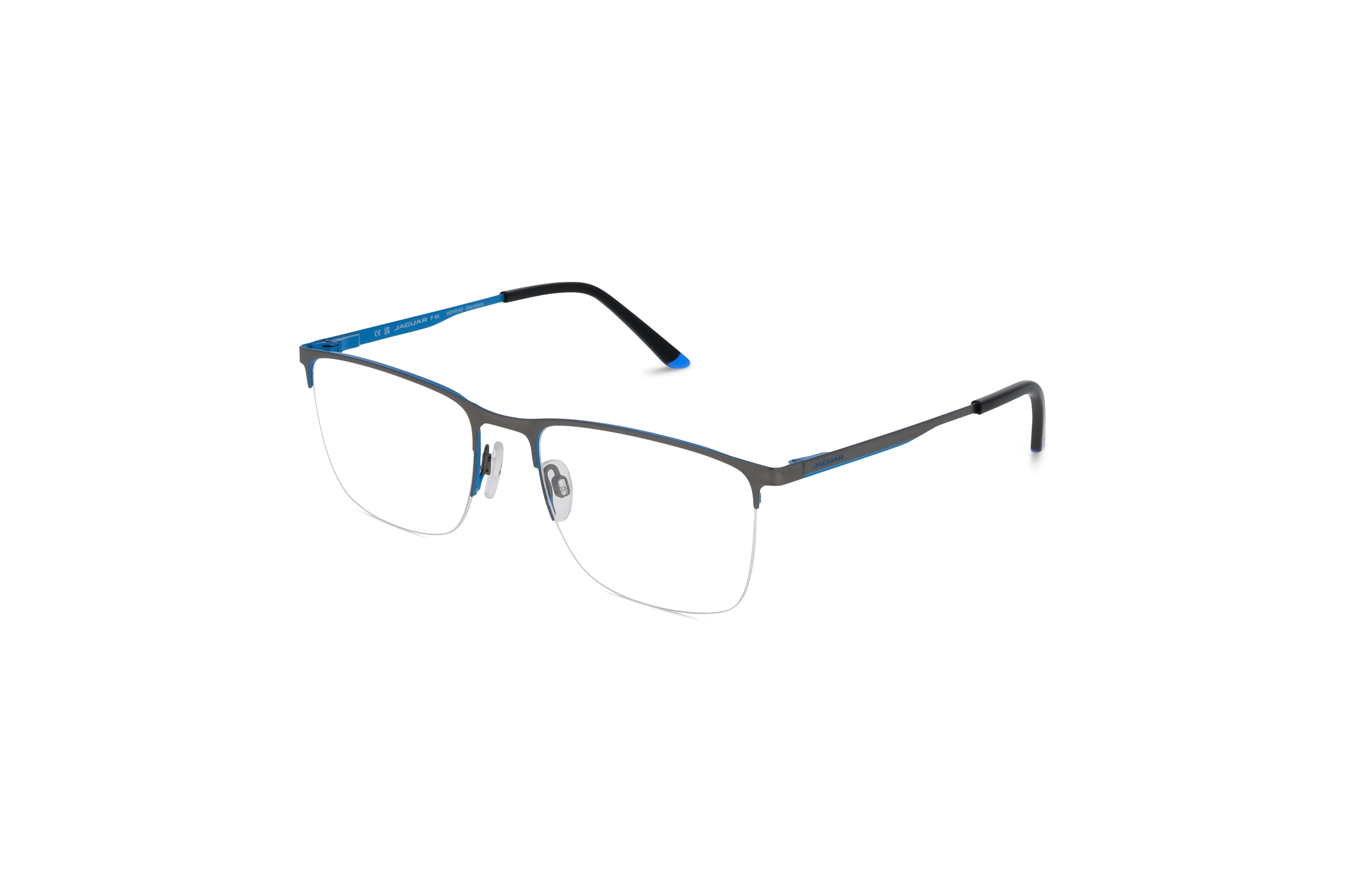 45° Ansicht der Brille Jaguar 33617 in Silber auf weißem Hintergrund.