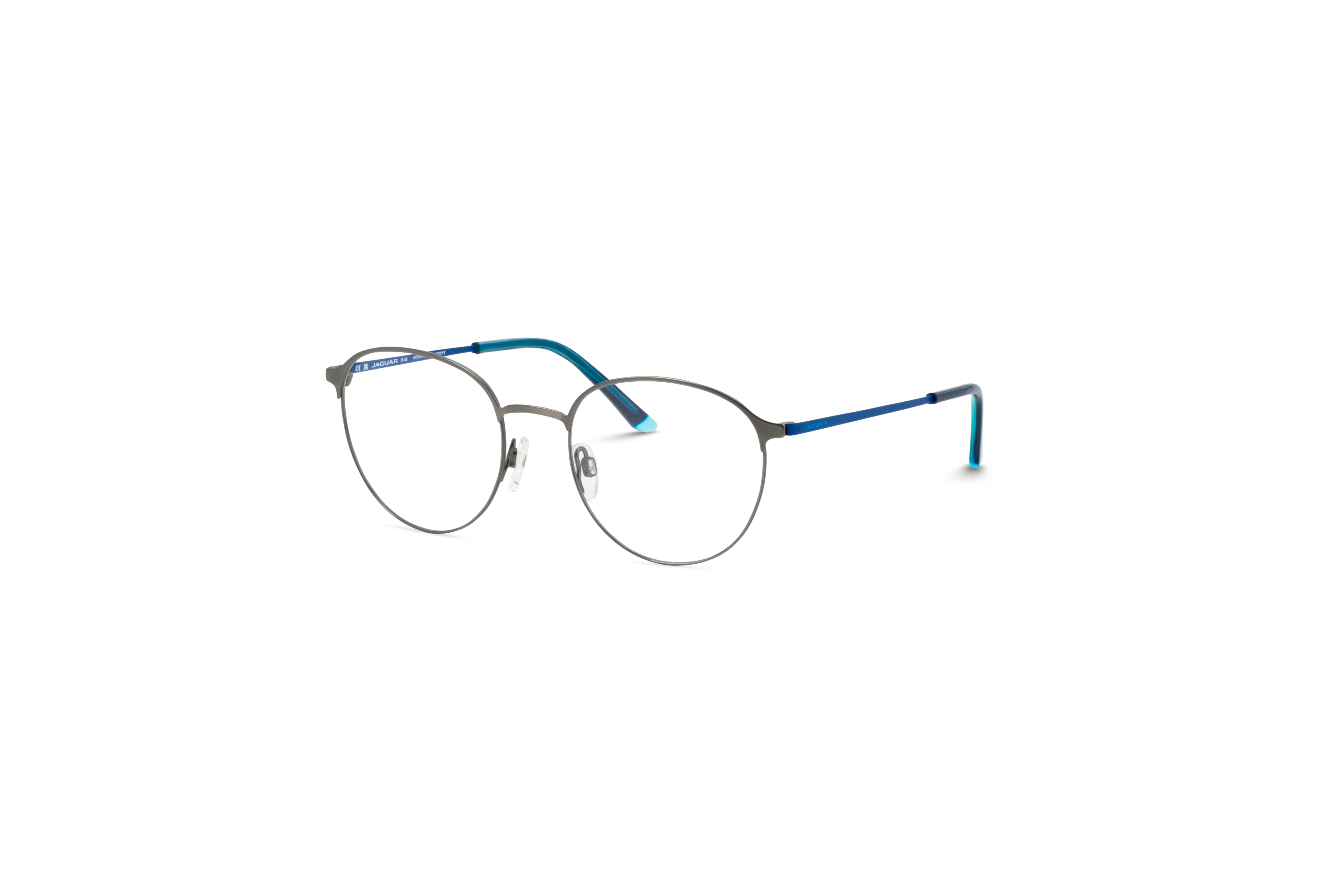 45° Ansicht der Brille Jaguar 33623 in Grau auf weißem Hintergrund.