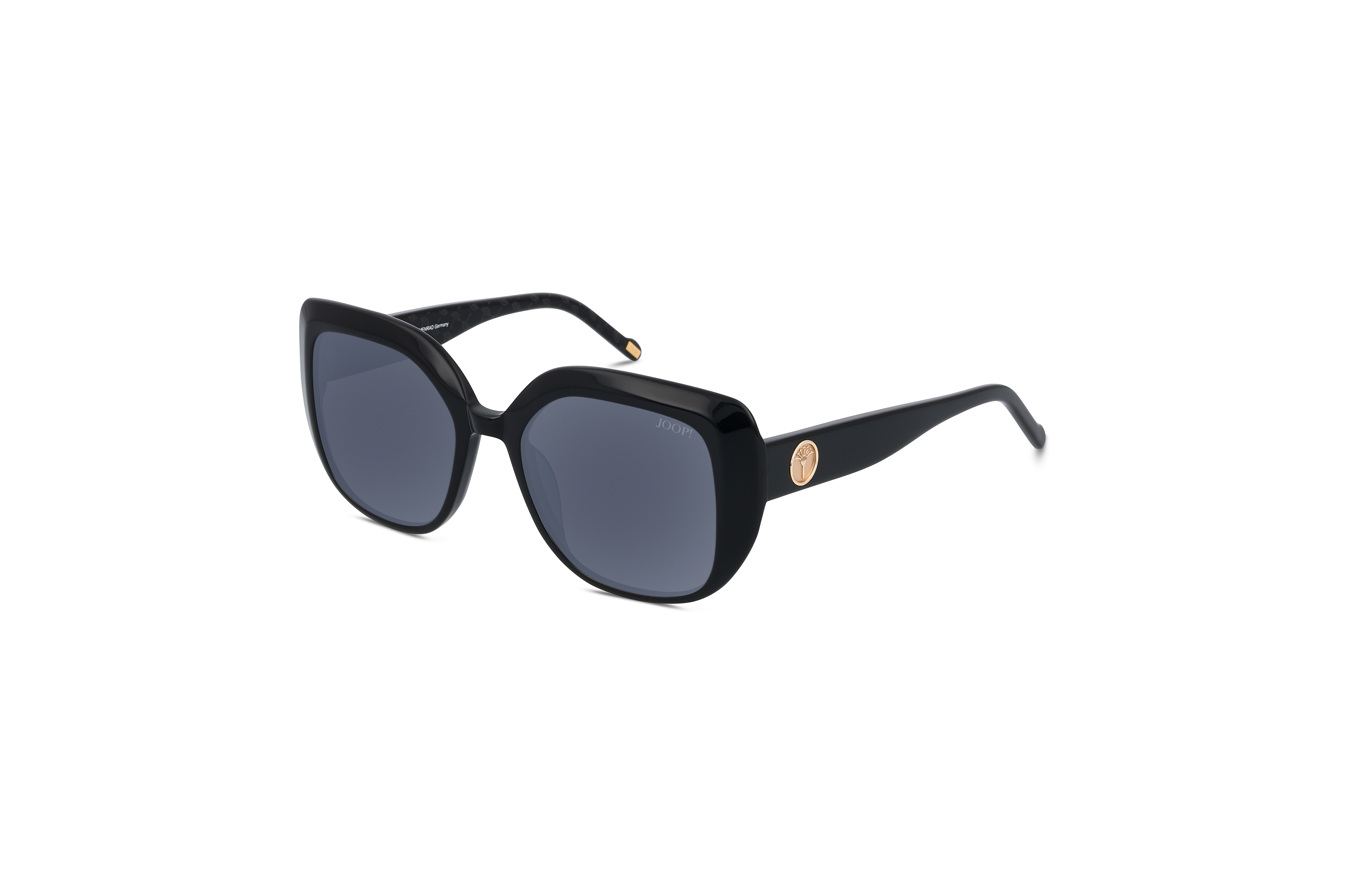 45° Ansicht der Sonnenbrille JOOP! 87256 in Schwarz auf weißem Hintergrund.