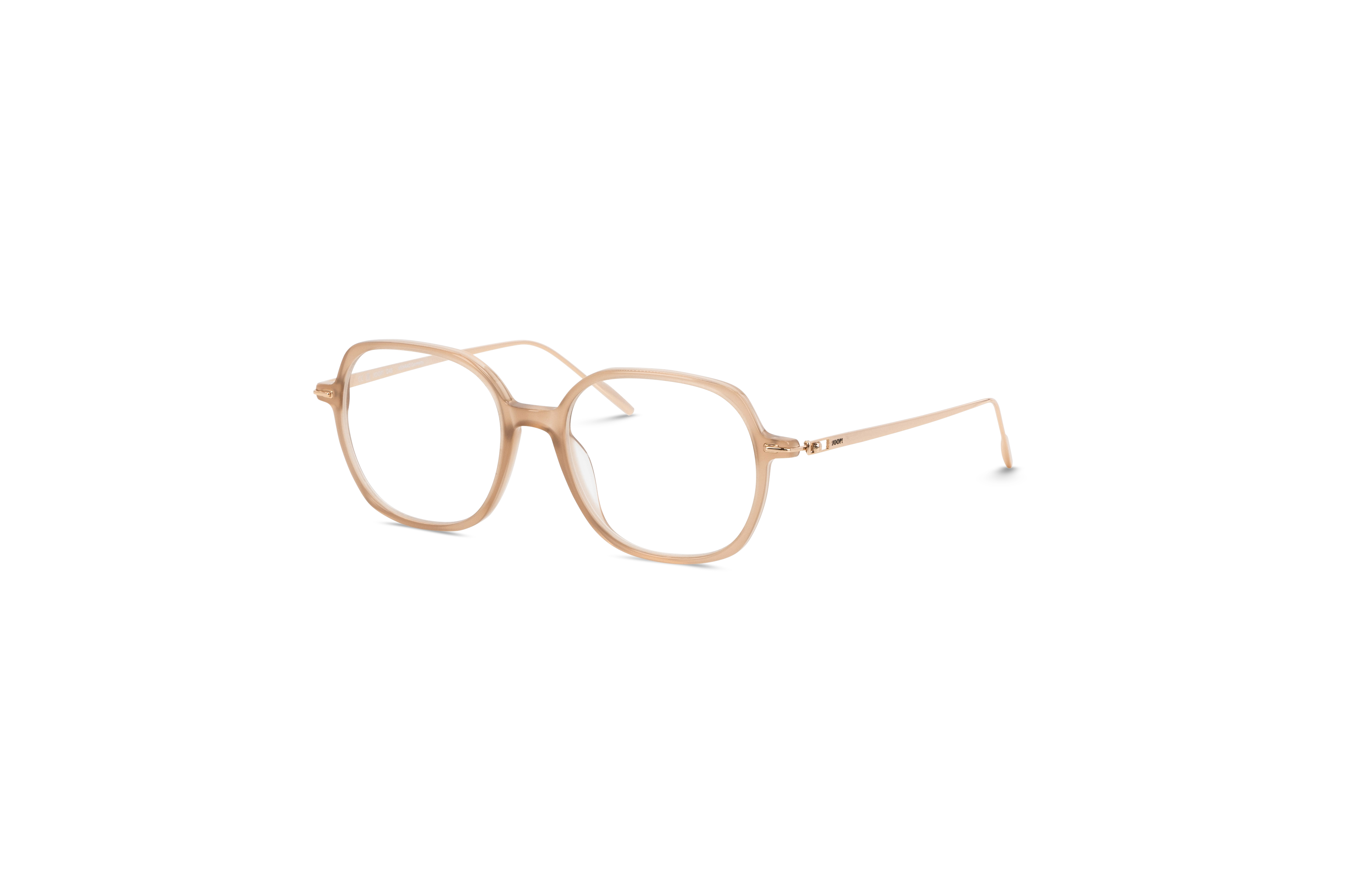 45° Ansicht der Brille JOOP! 82098 in Beige auf weißem Hintergrund.