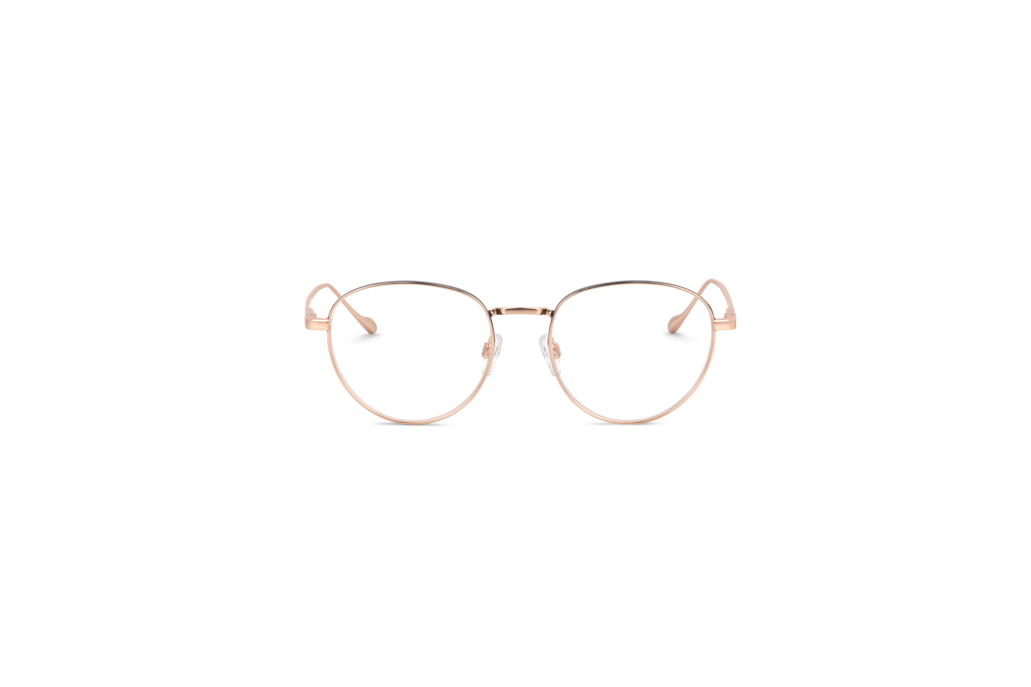 Die Brille JOOP! 83318 in Rosegold auf weißem Hintergrund in Frontalansicht.