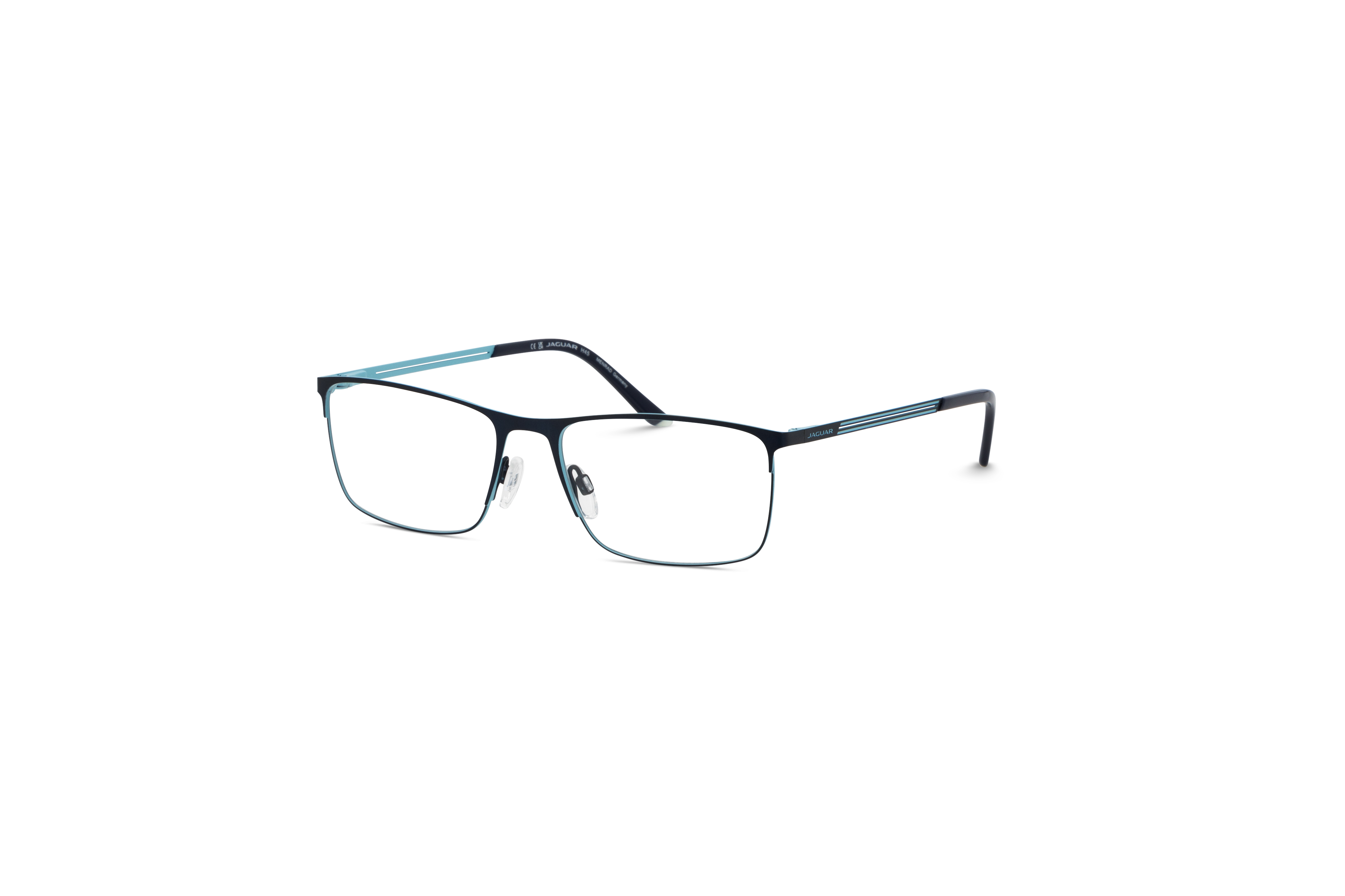 45° Ansicht der Brille Jaguar 33629 in Blau auf weißem Hintergrund.