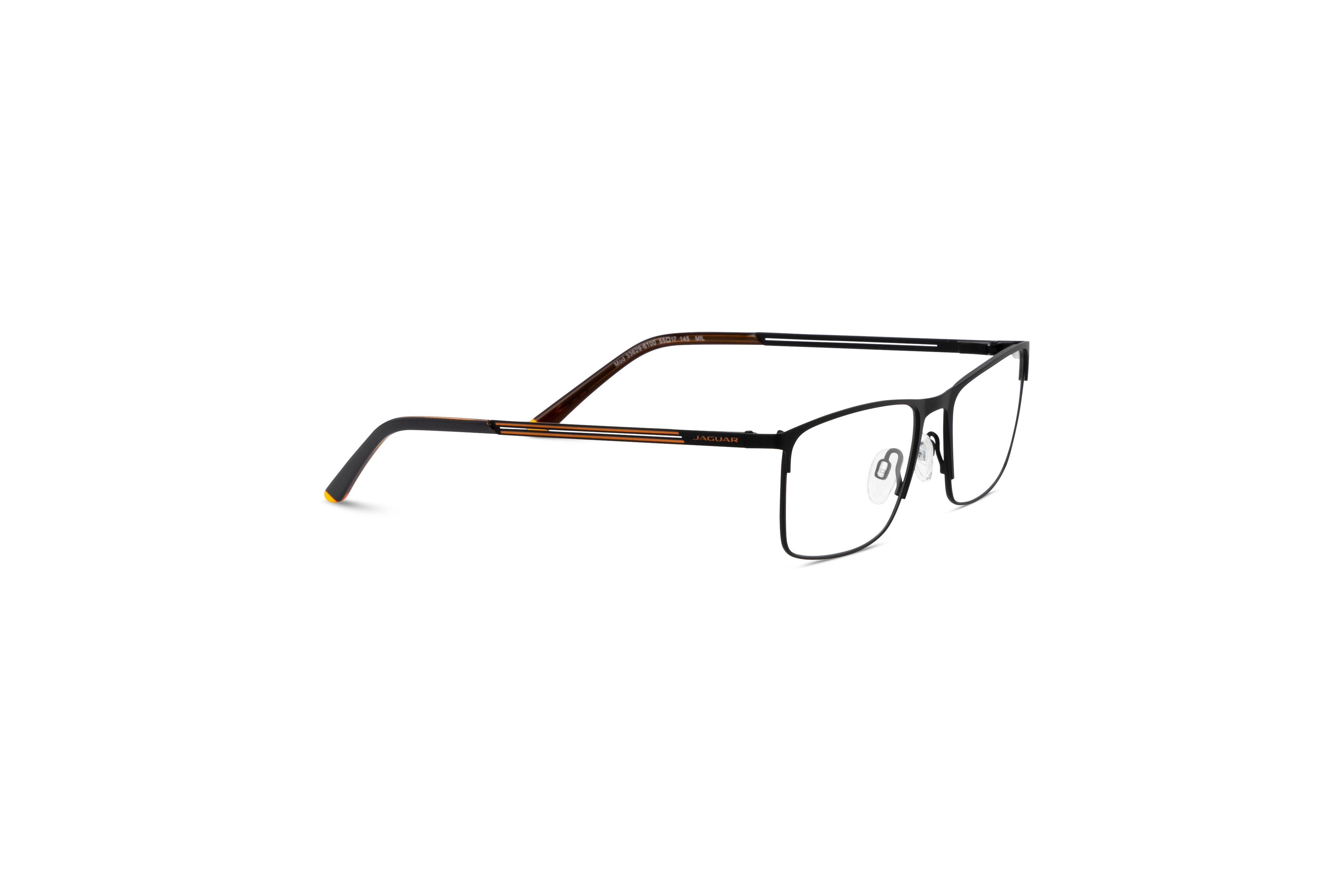 Die Brille Jaguar 33629 in Schwarz mit Seitenansicht.