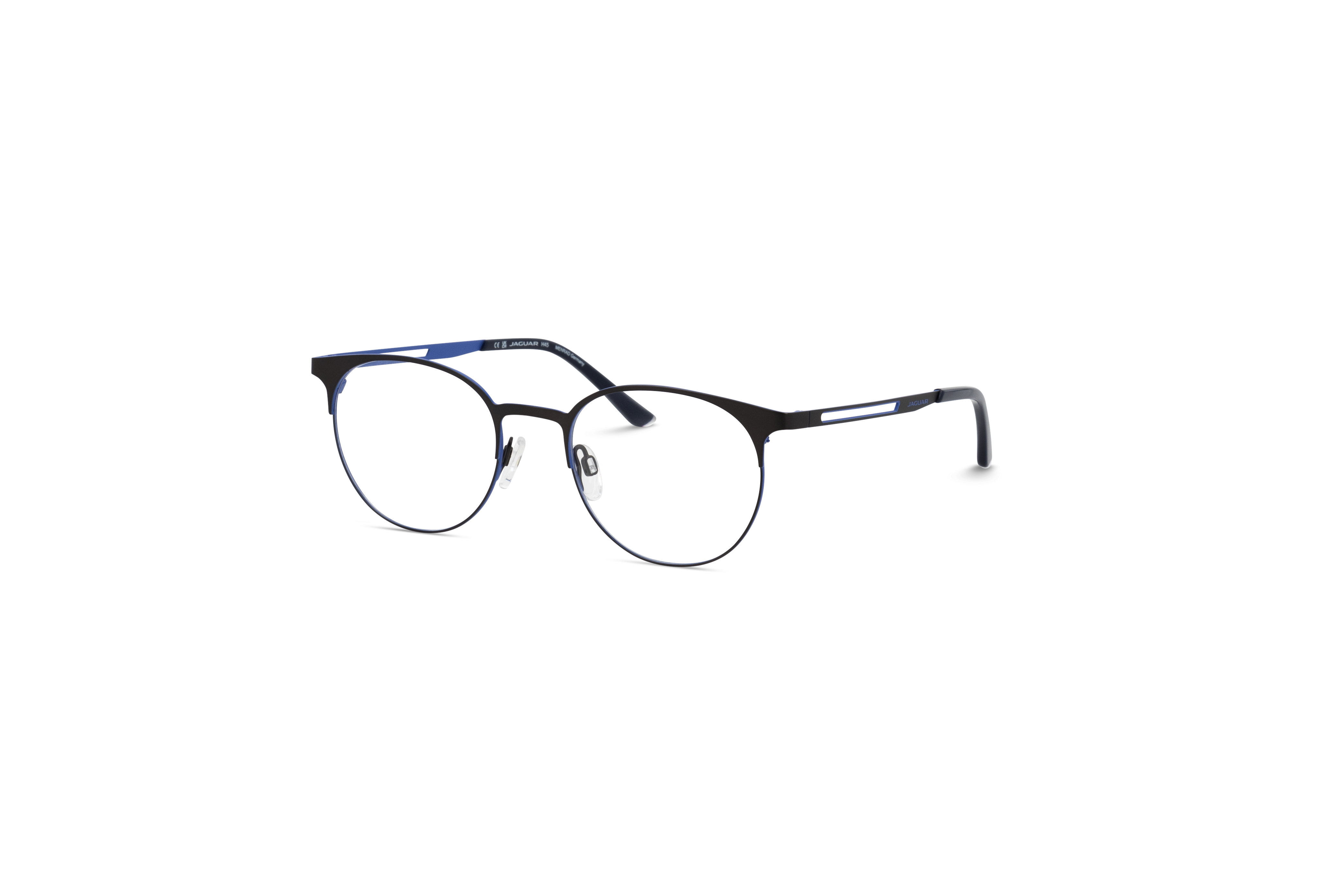 45° Ansicht der Brille Jaguar 33628 in Schwarz auf weißem Hintergrund.