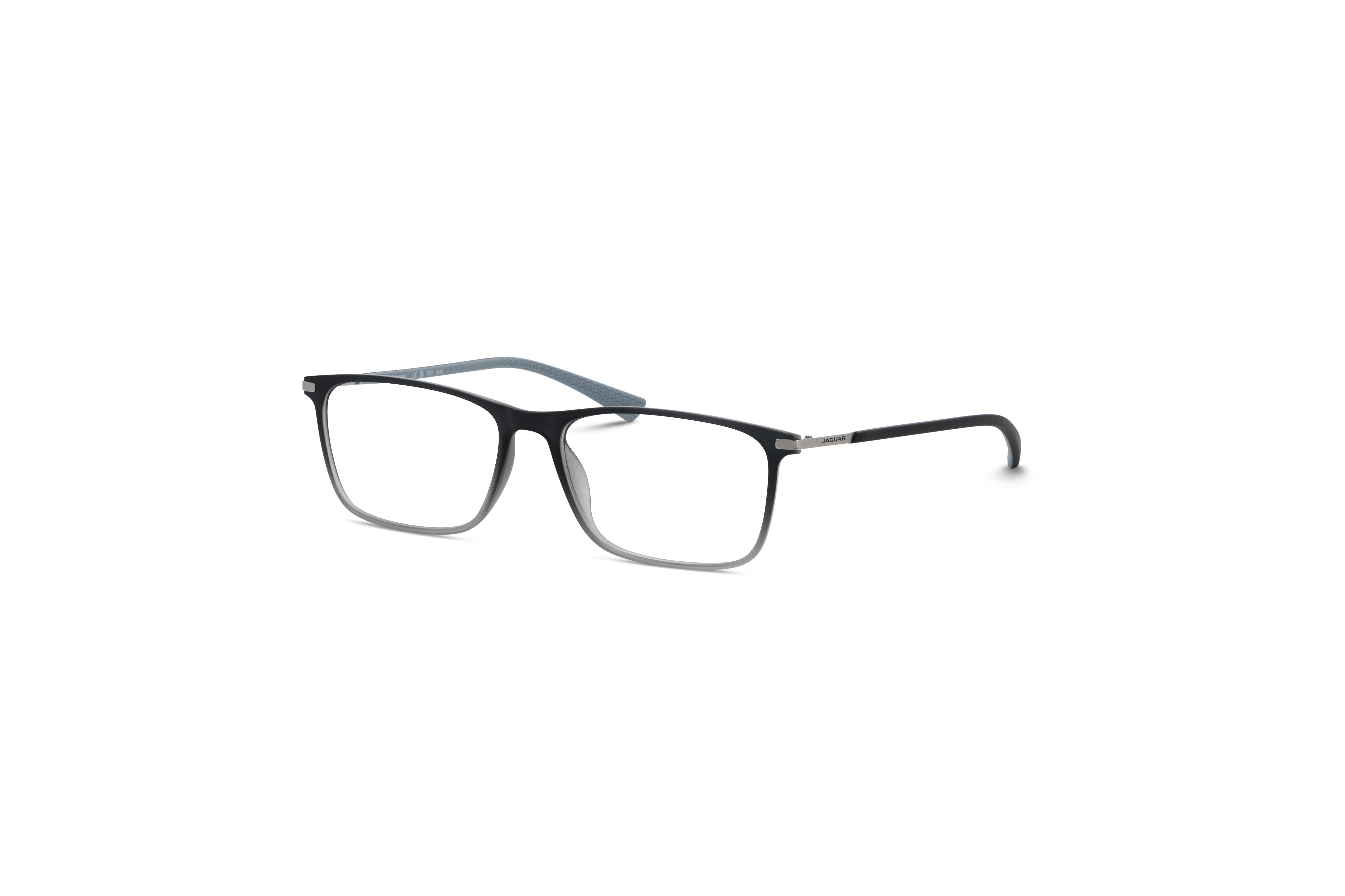 45° Ansicht der Brille Jaguar 36829 in Schwarz auf weißem Hintergrund.