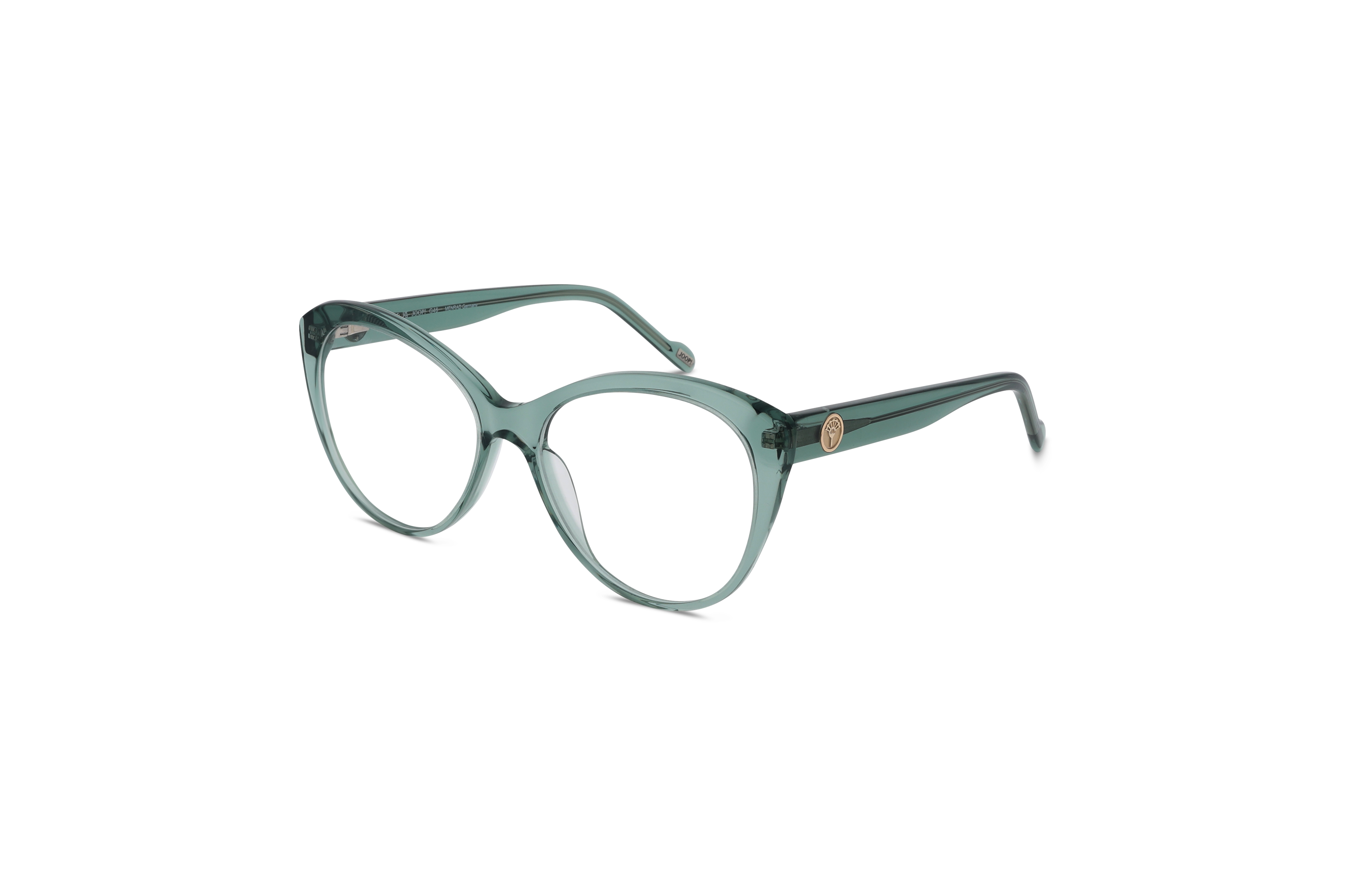 45° Ansicht der Brille JOOP! 81214 in Transparent auf weißem Hintergrund.