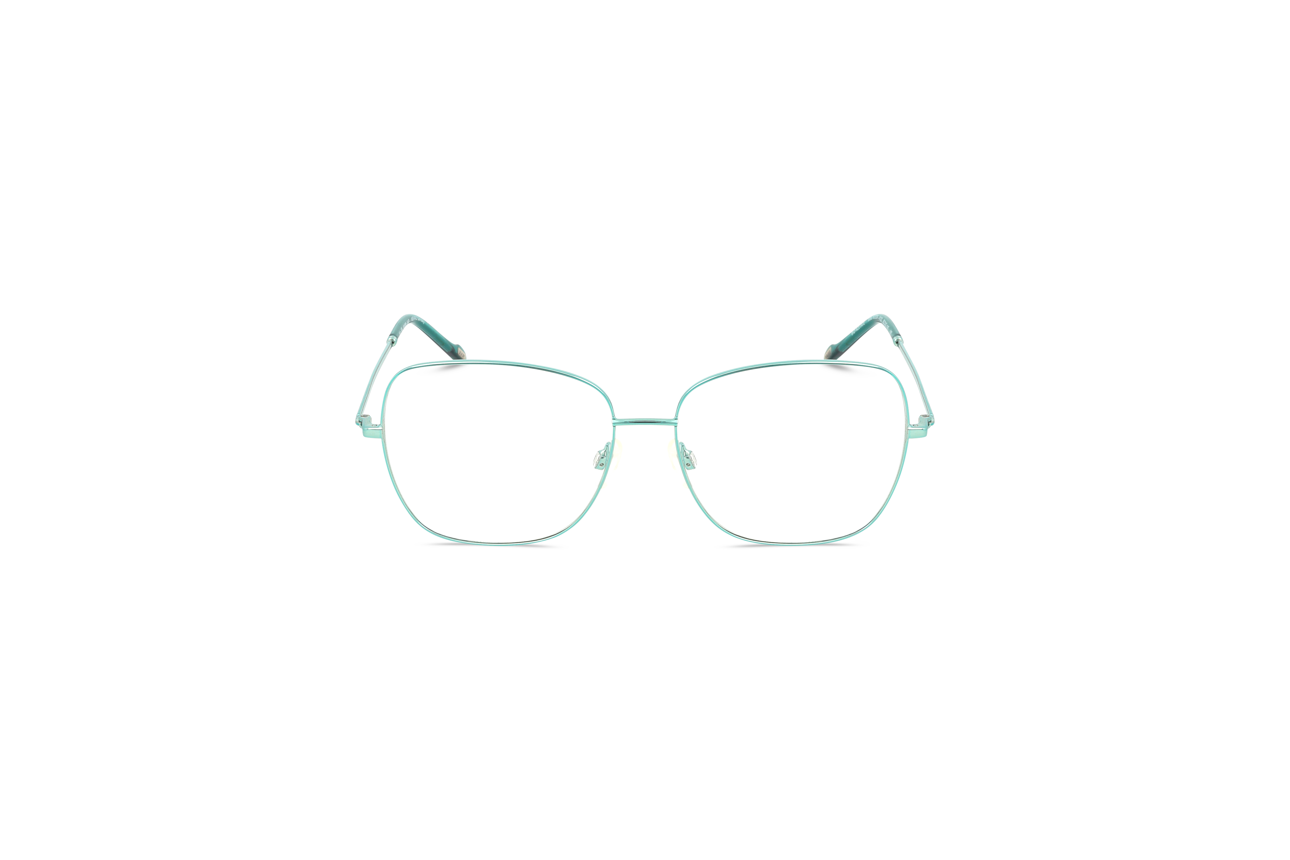 Die Brille JOOP! 83334 in Türkis auf weißem Hintergrund in Frontalansicht.