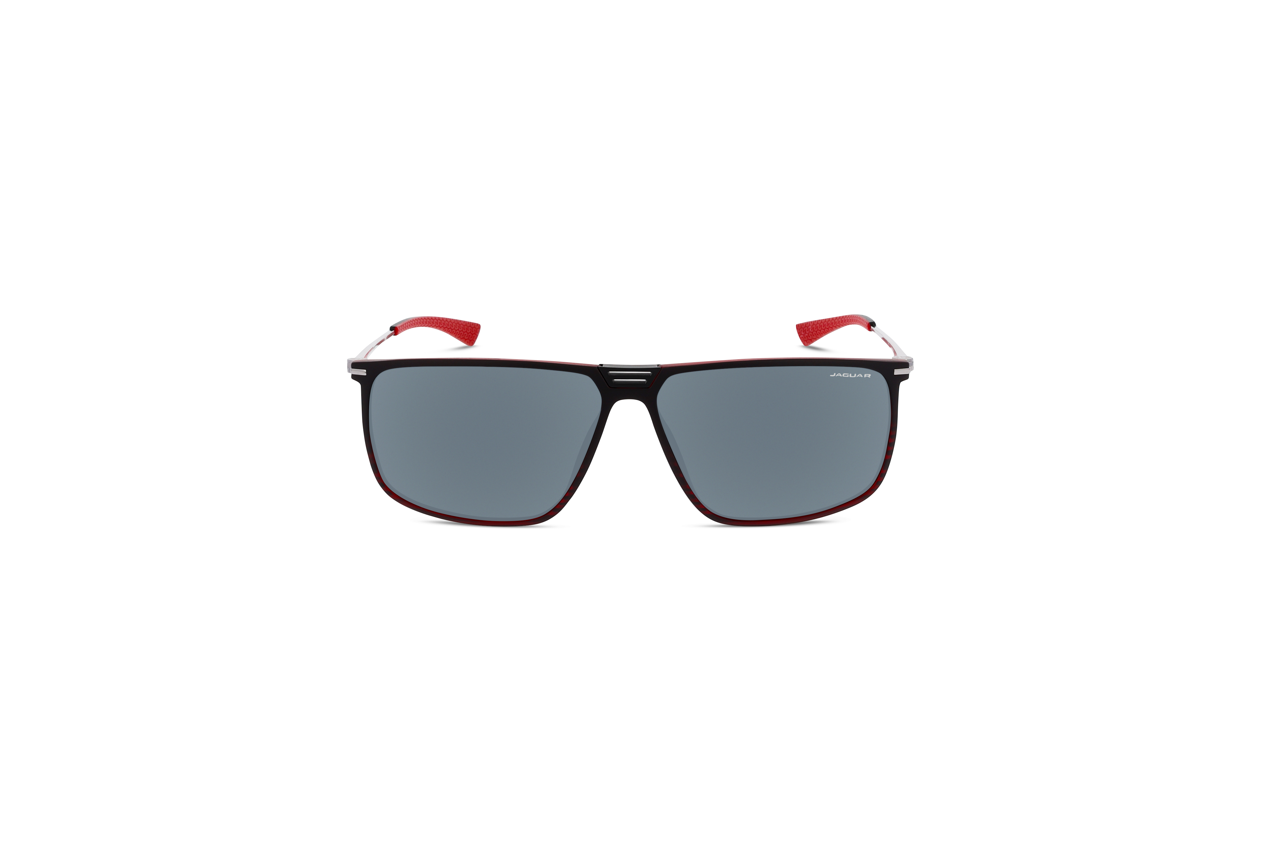 Die Sonnenbrille Jaguar 37627 in Schwarz auf weißem Hintergrund in Frontalansicht.