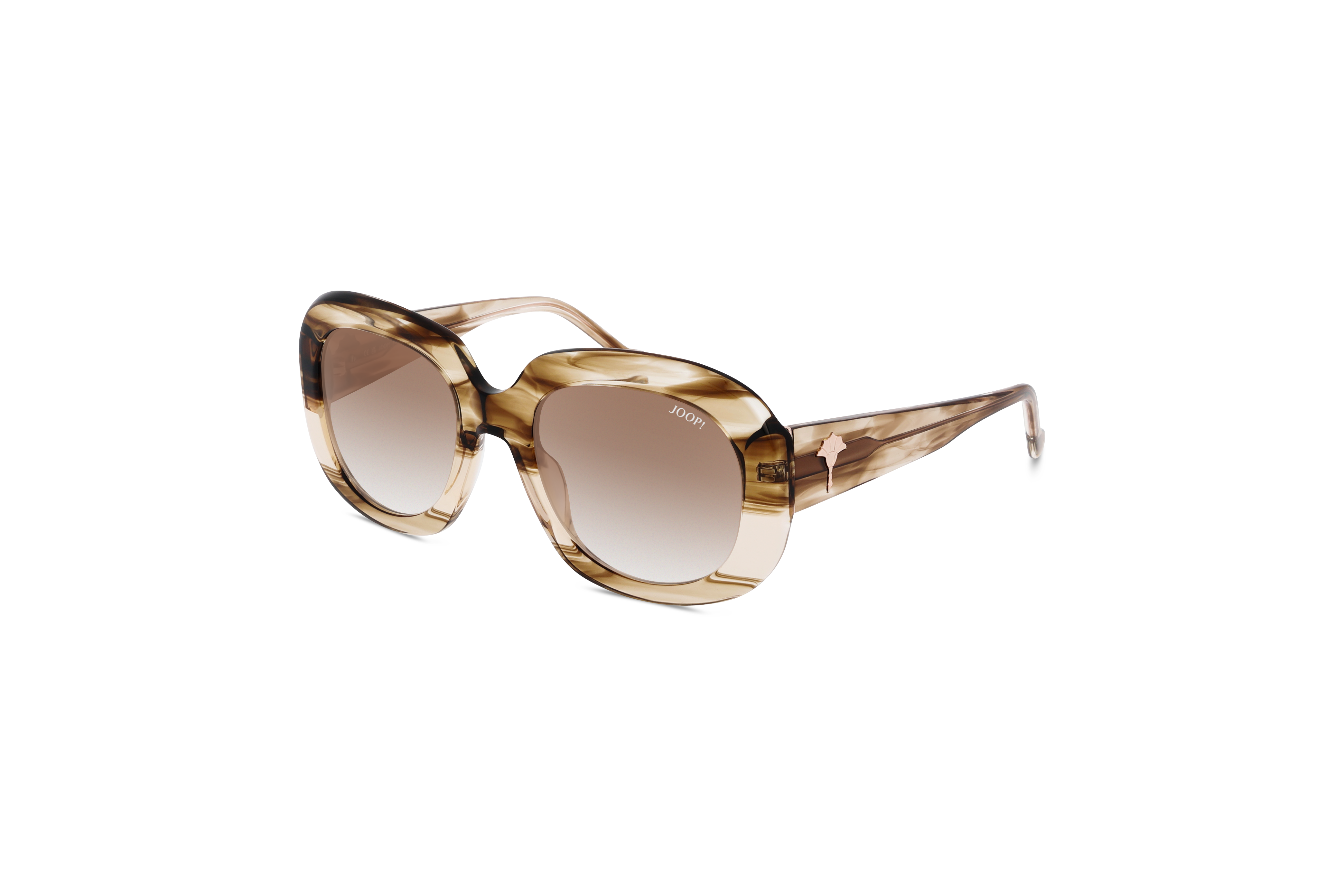 45° Ansicht der Sonnenbrille JOOP! 87128 in Havanna auf weißem Hintergrund.