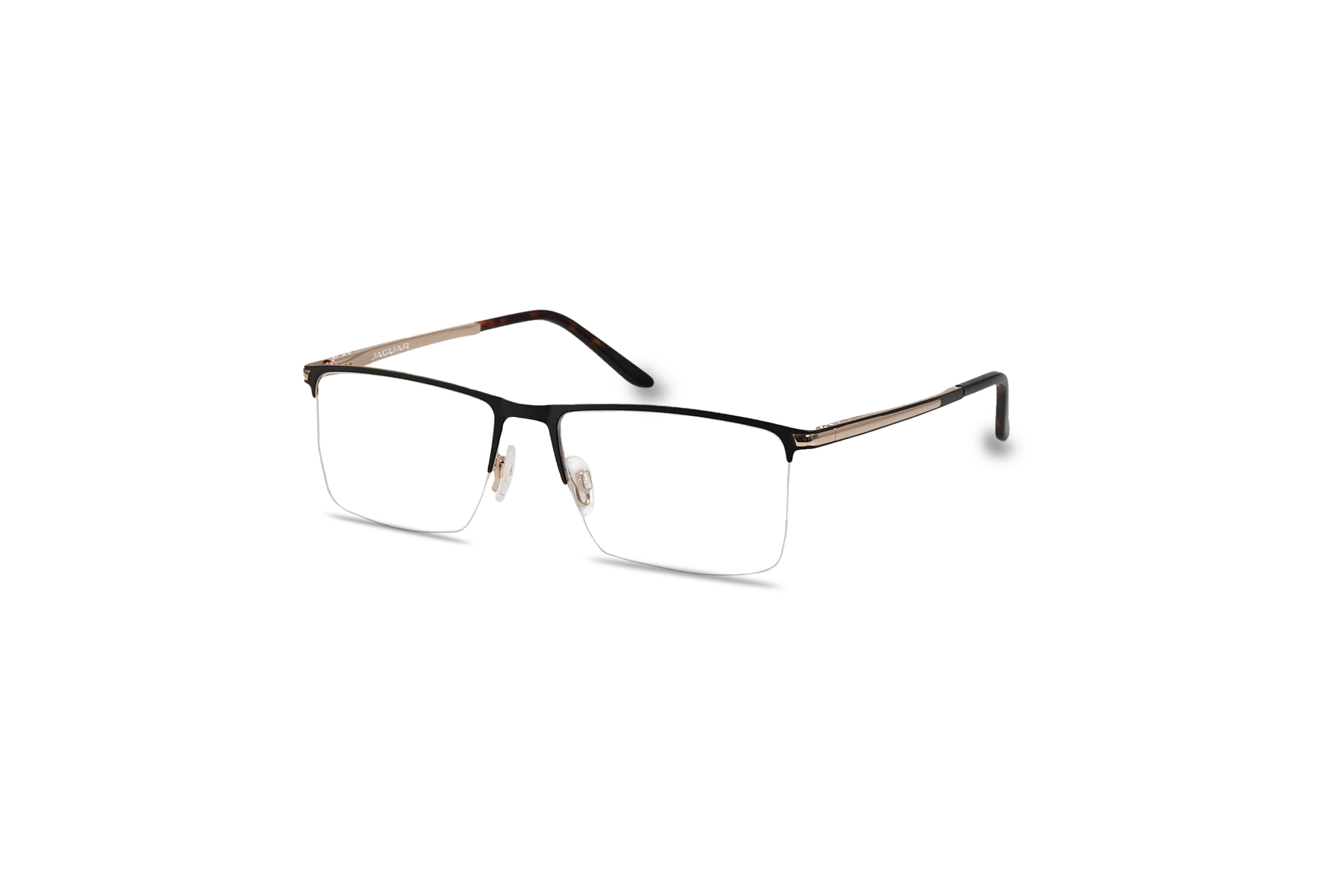 45° Ansicht der Brille Jaguar Jaguar 33127 in Schwarz auf weißem Hintergrund.