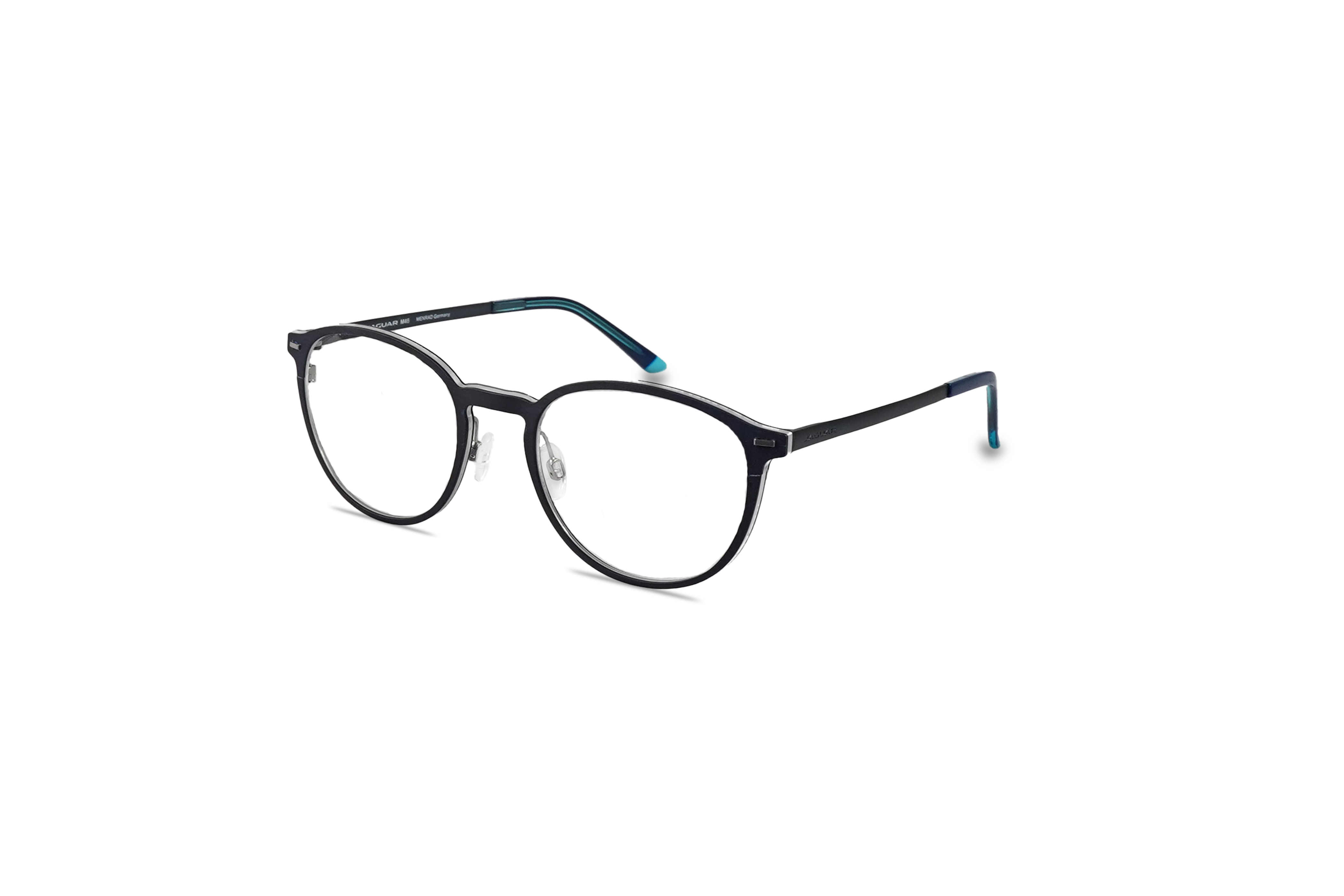 45° Ansicht der Brille Jaguar 33642 in Blau auf weißem Hintergrund.