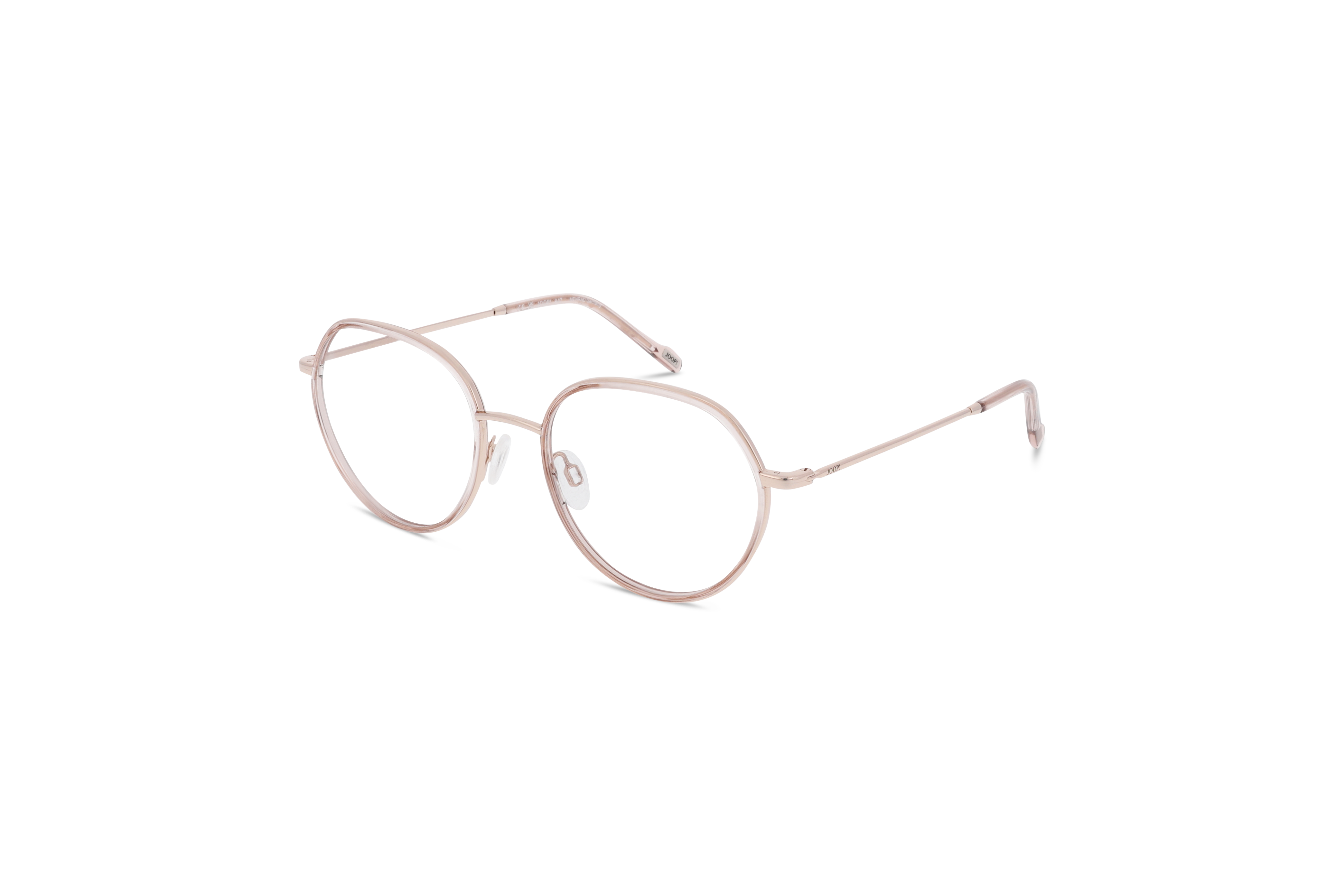 45° Ansicht der Brille JOOP! 83348 in Rosegold auf weißem Hintergrund.