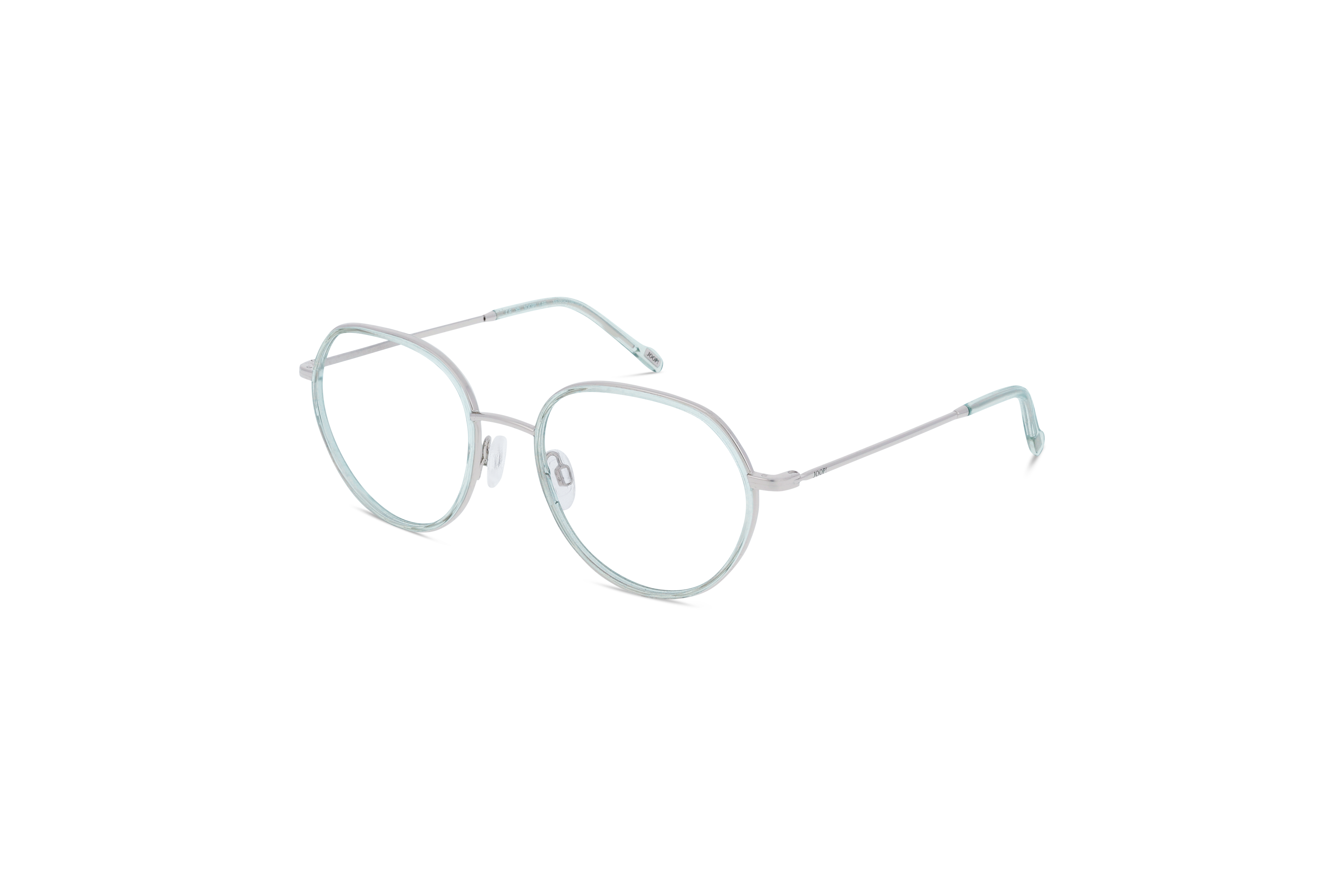 45° Ansicht der Brille JOOP! 83348 in Türkis auf weißem Hintergrund.
