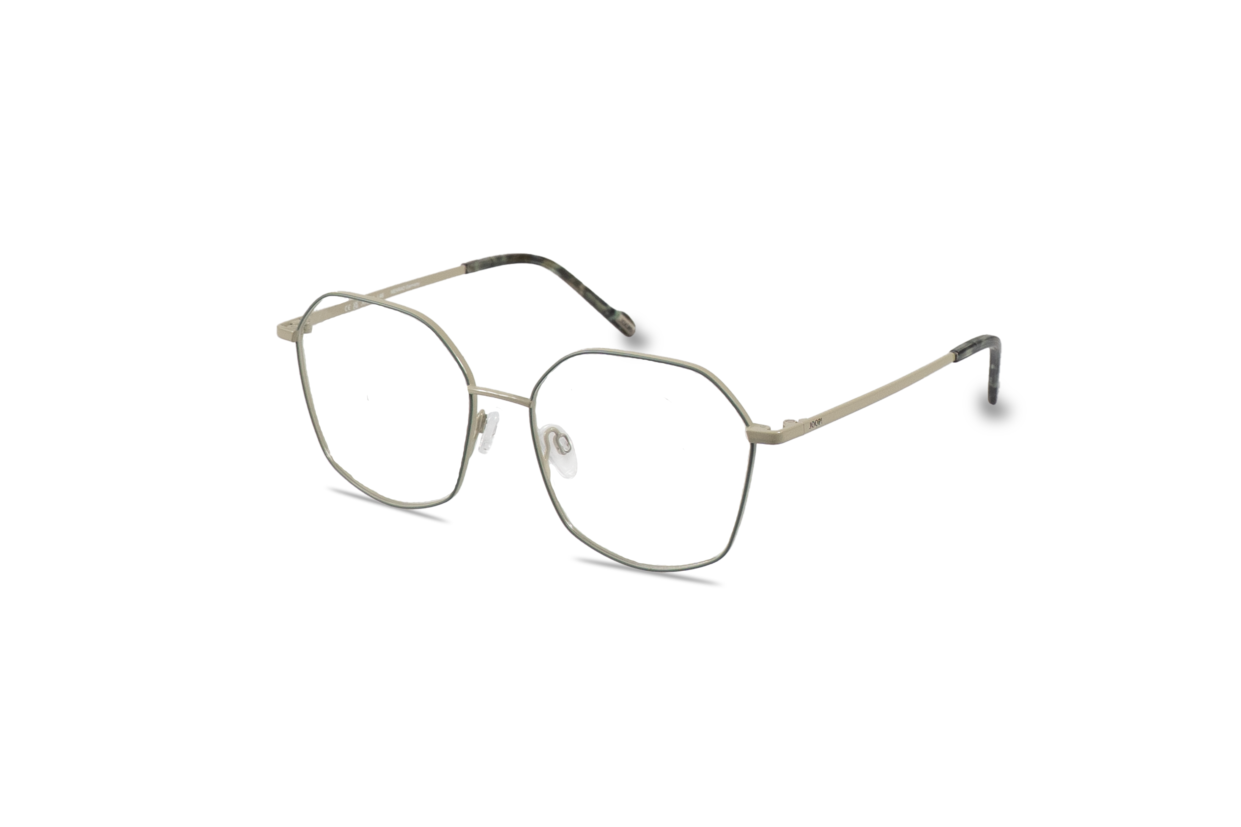 45° Ansicht der Brille JOOP! JOOP! 83352 in Türkis auf weißem Hintergrund.