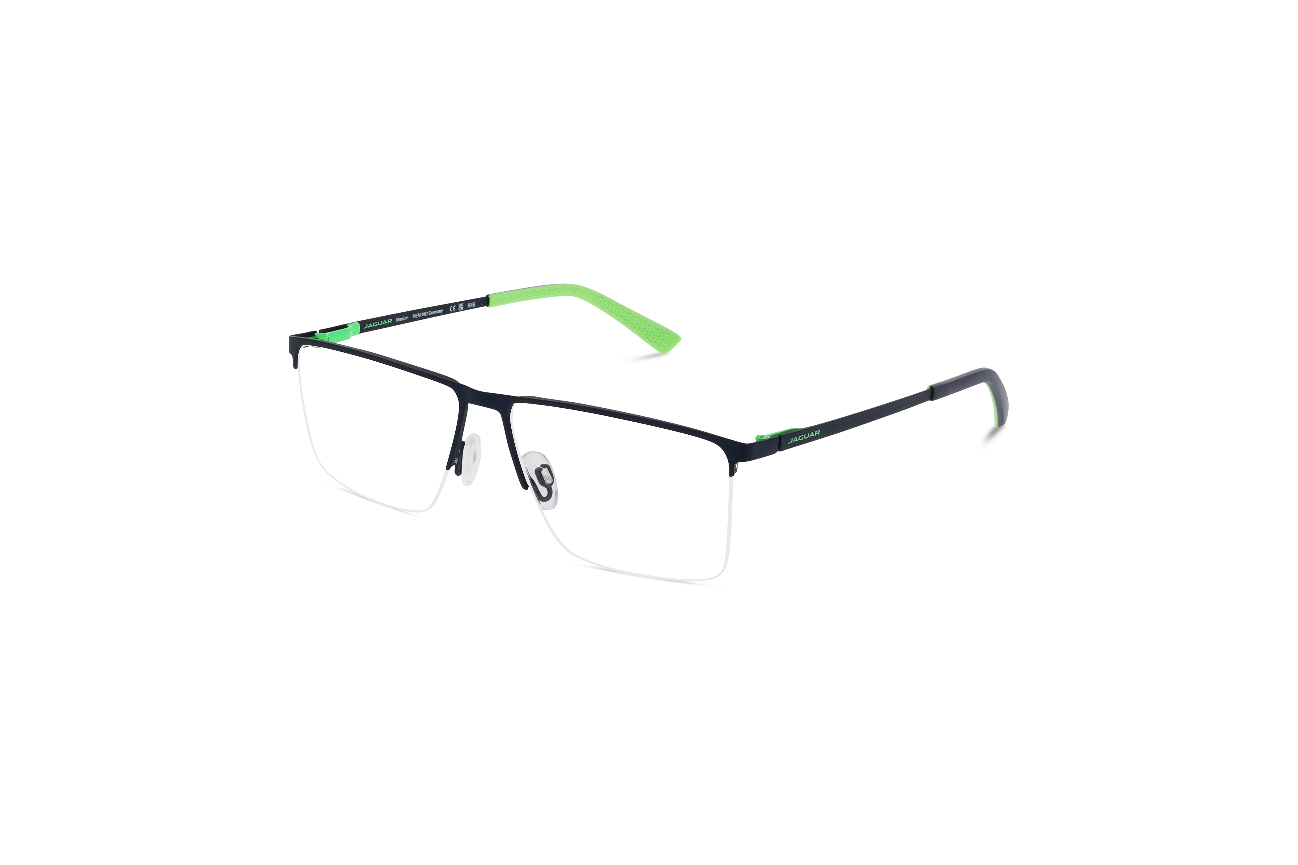 45° Ansicht der Brille Jaguar 35608 in Blau auf weißem Hintergrund.