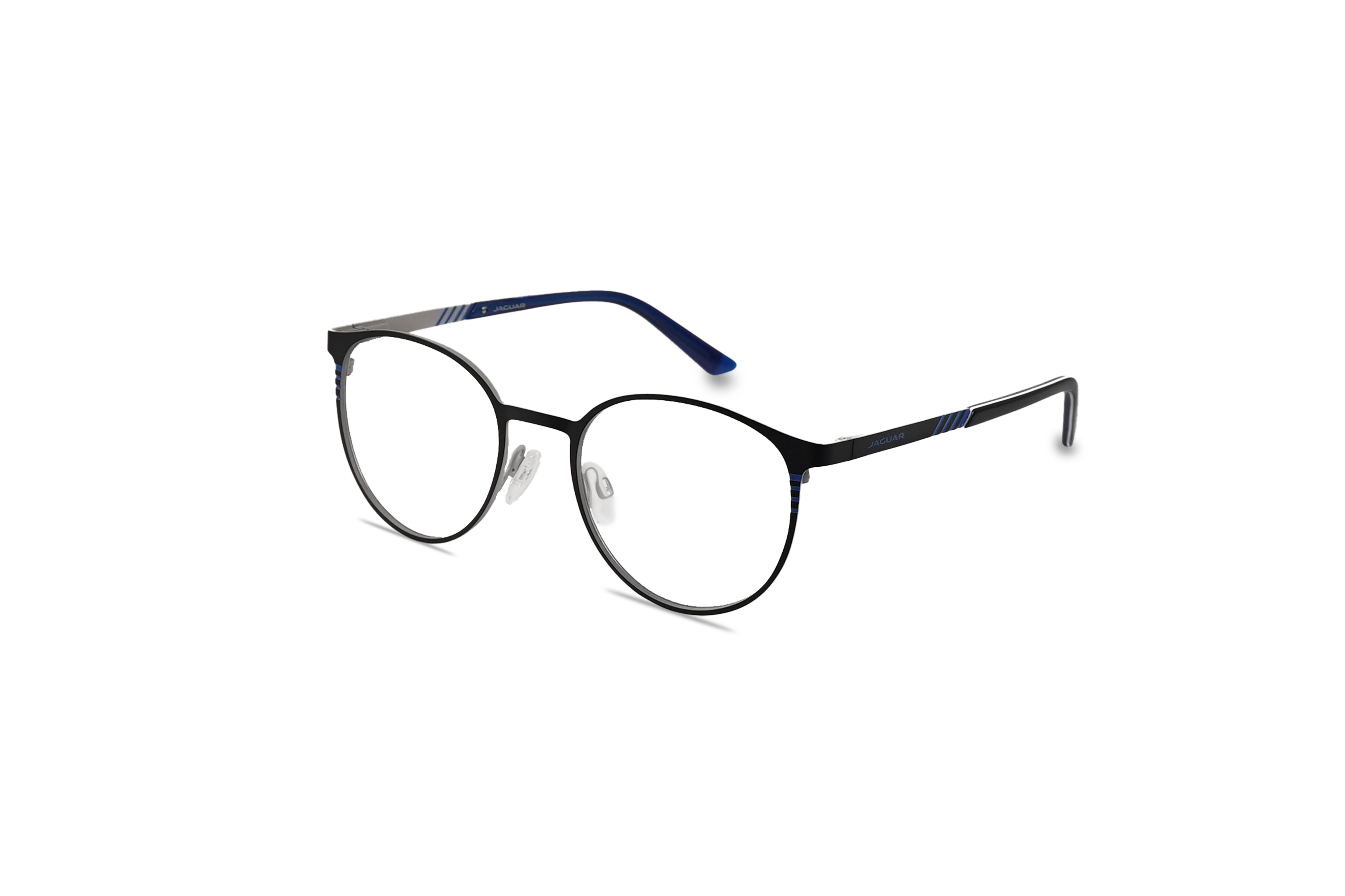 45° Ansicht der Brille Jaguar 33650 in Schwarz auf weißem Hintergrund.