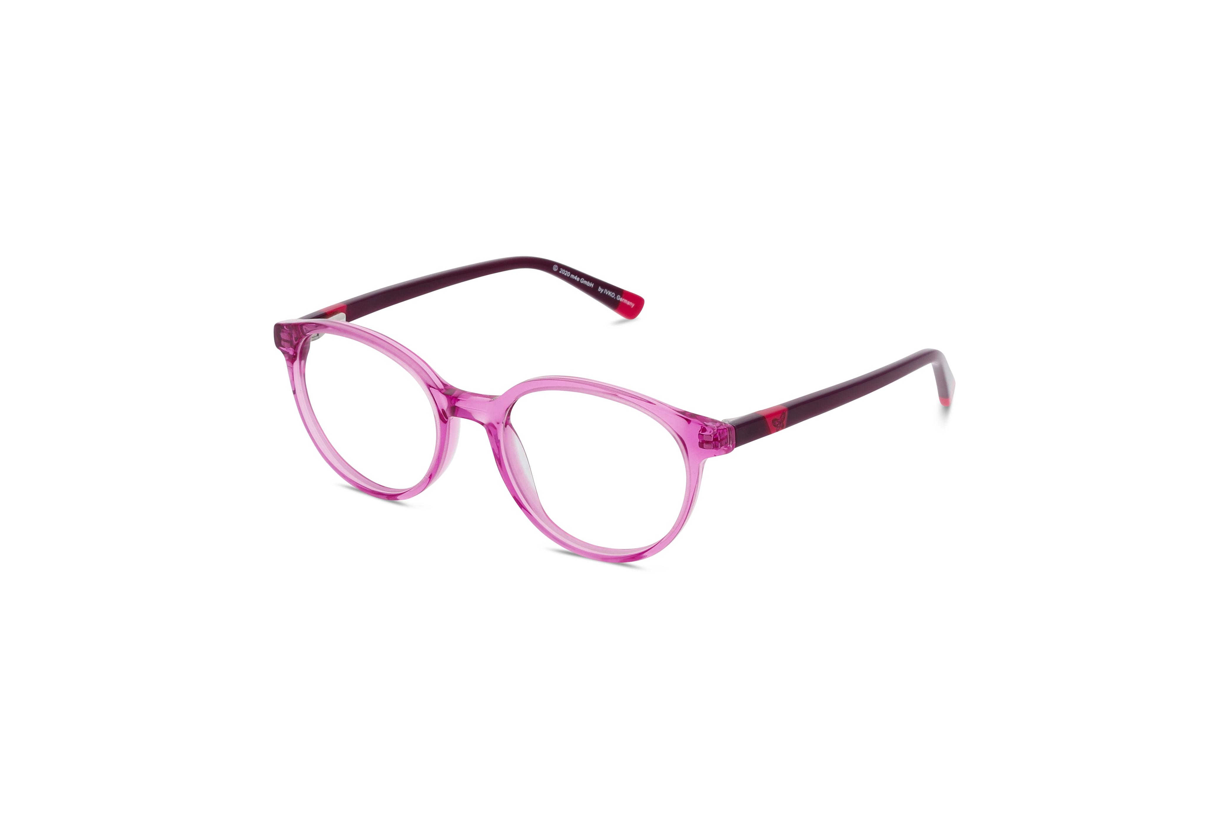 45° Ansicht der Kinderbrille Mia and Me MIA11 in Transparent auf weißem Hintergrund.