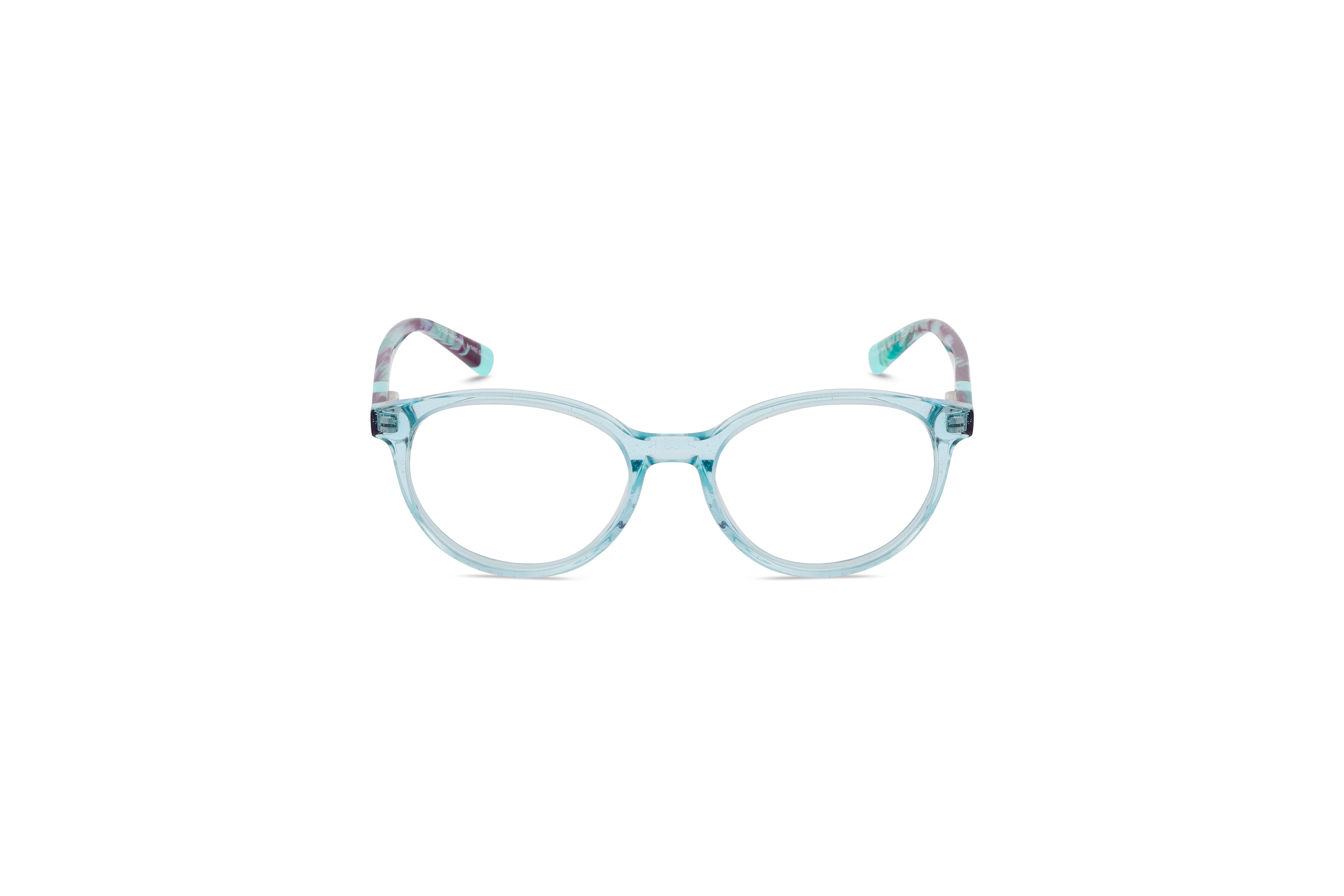 Die Kinderbrille Mia and Me MIA11 in Transparent auf weißem Hintergrund in Frontalansicht.