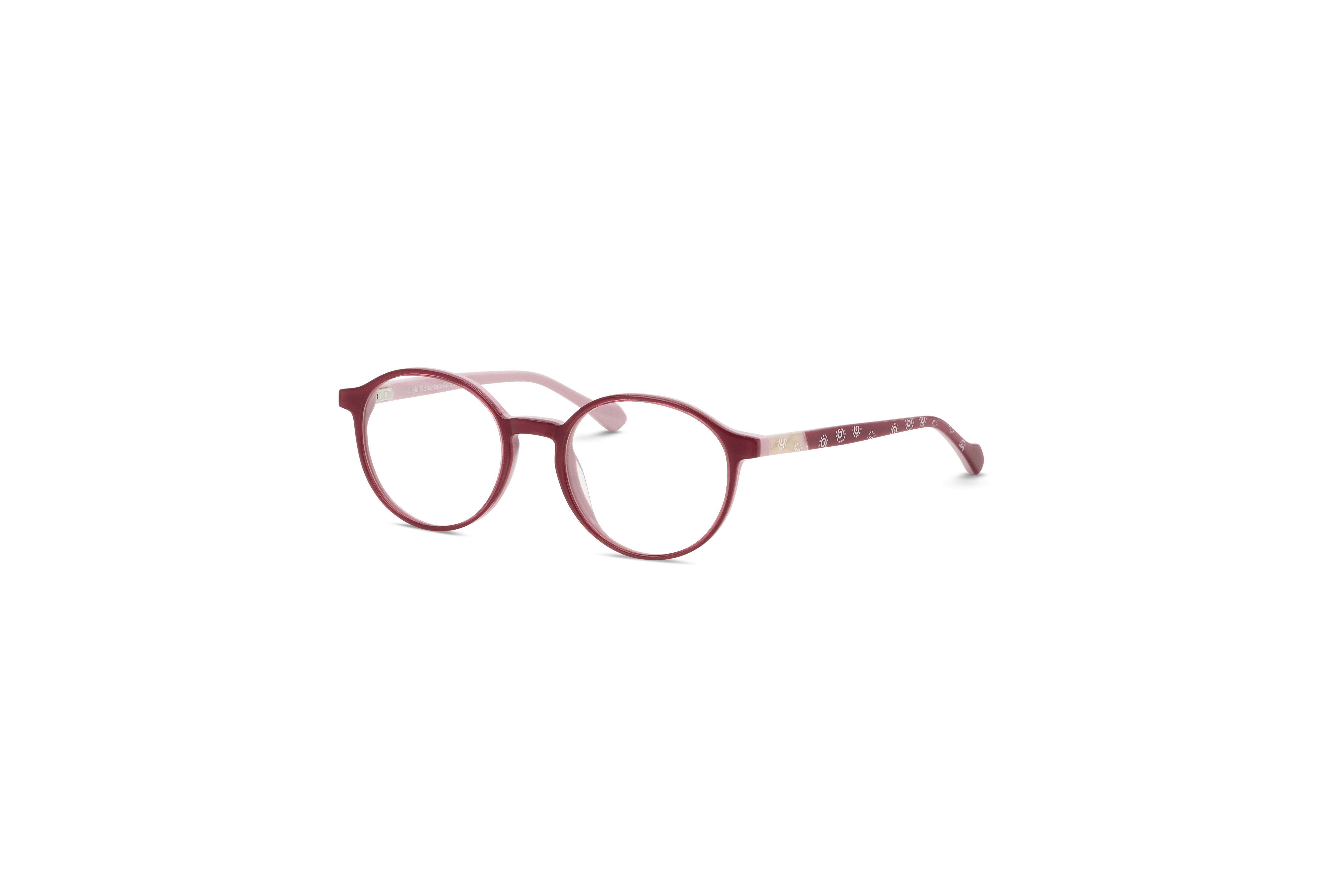 45° Ansicht der Kinderbrille Lillebi LB 80 in Pink auf weißem Hintergrund.