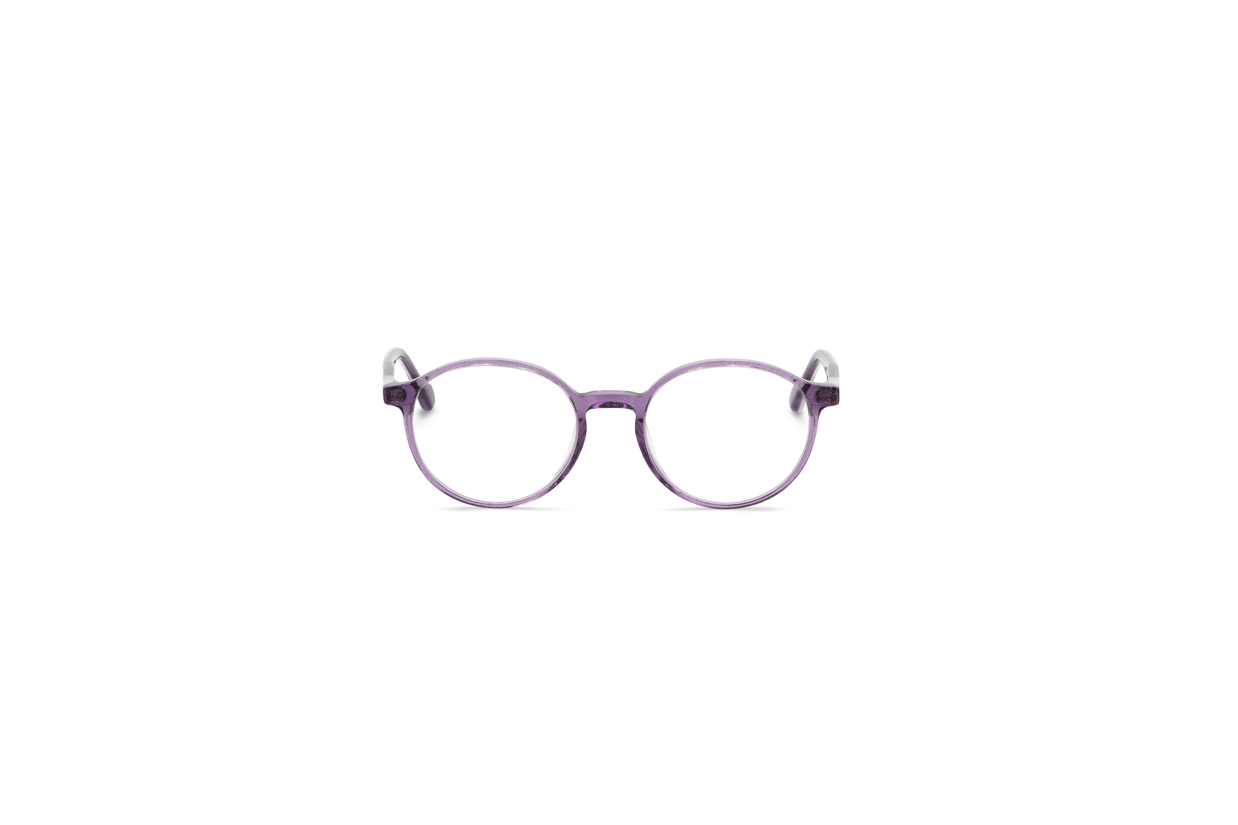 Die Kinderbrille Lillebi LB 80 in Violett auf weißem Hintergrund in Frontalansicht.