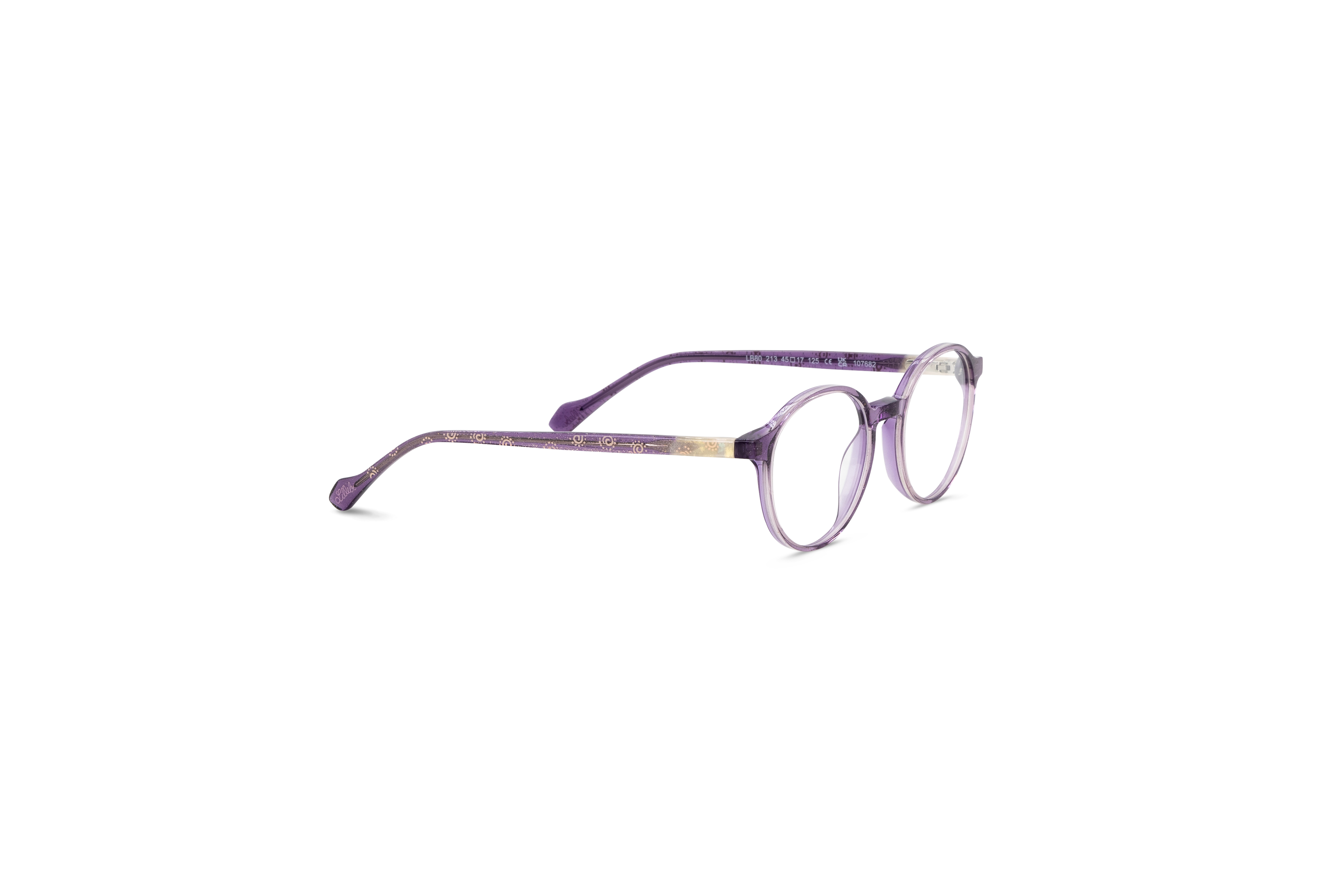 Die Kinderbrille Lillebi LB 80 in Violett mit Seitenansicht.