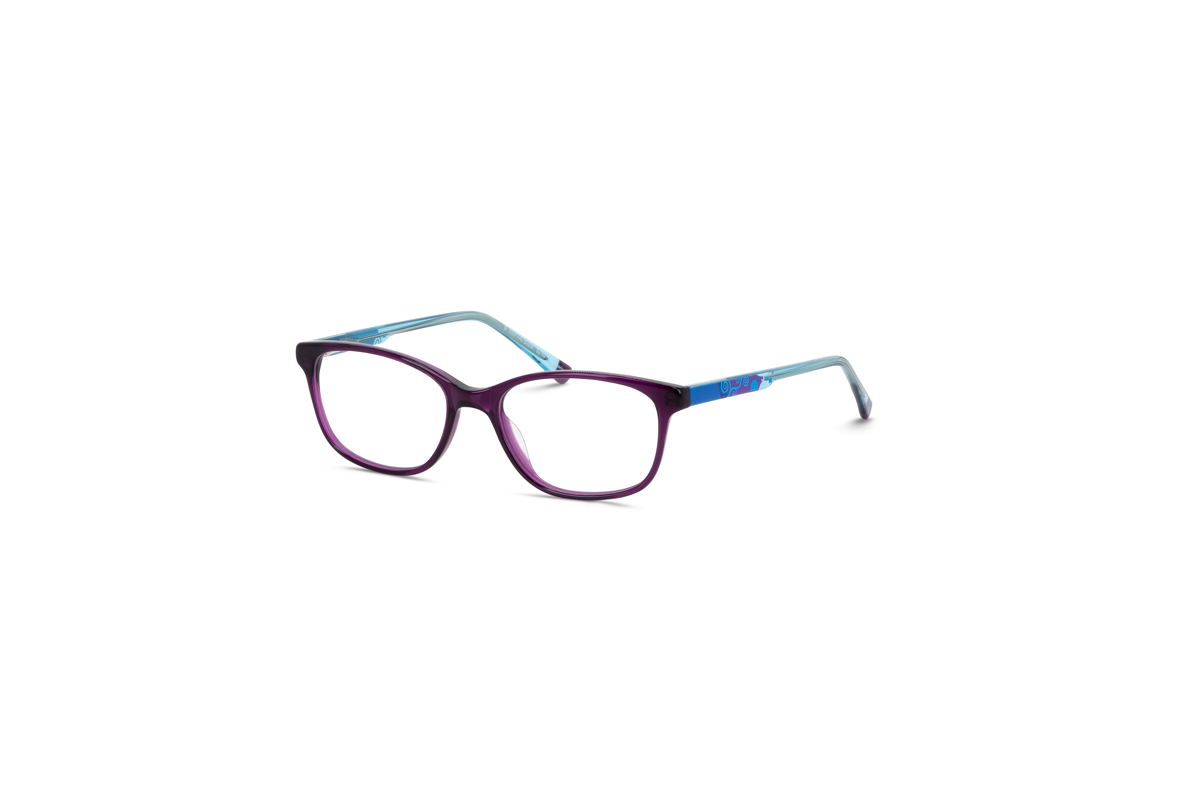 45° Ansicht der Kinderbrille Mia and Me Mia and Me MIA12 in Violett auf weißem Hintergrund.