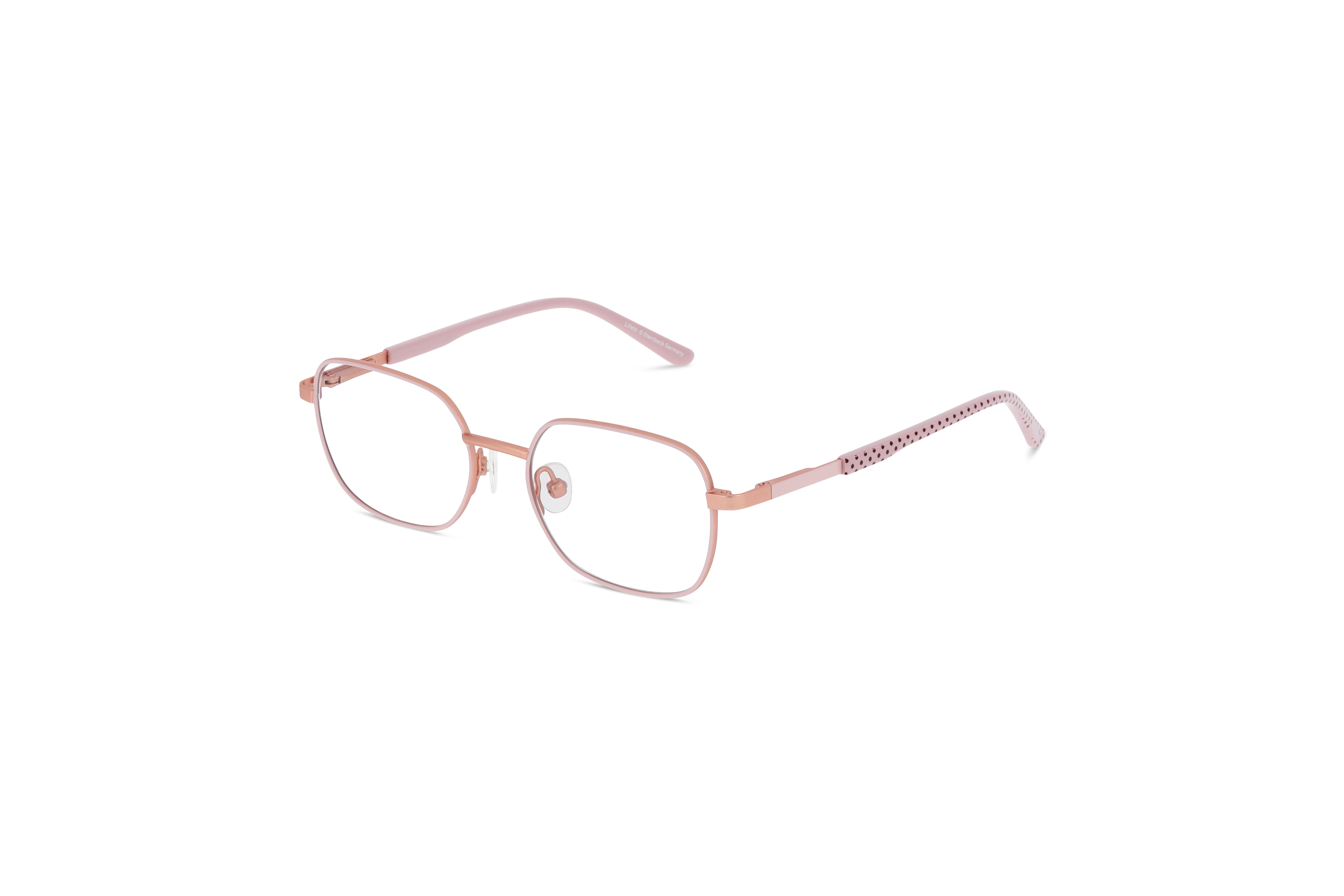 45° Ansicht der Kinderbrille Lillebi Lillebi LB 84 in Pink auf weißem Hintergrund.