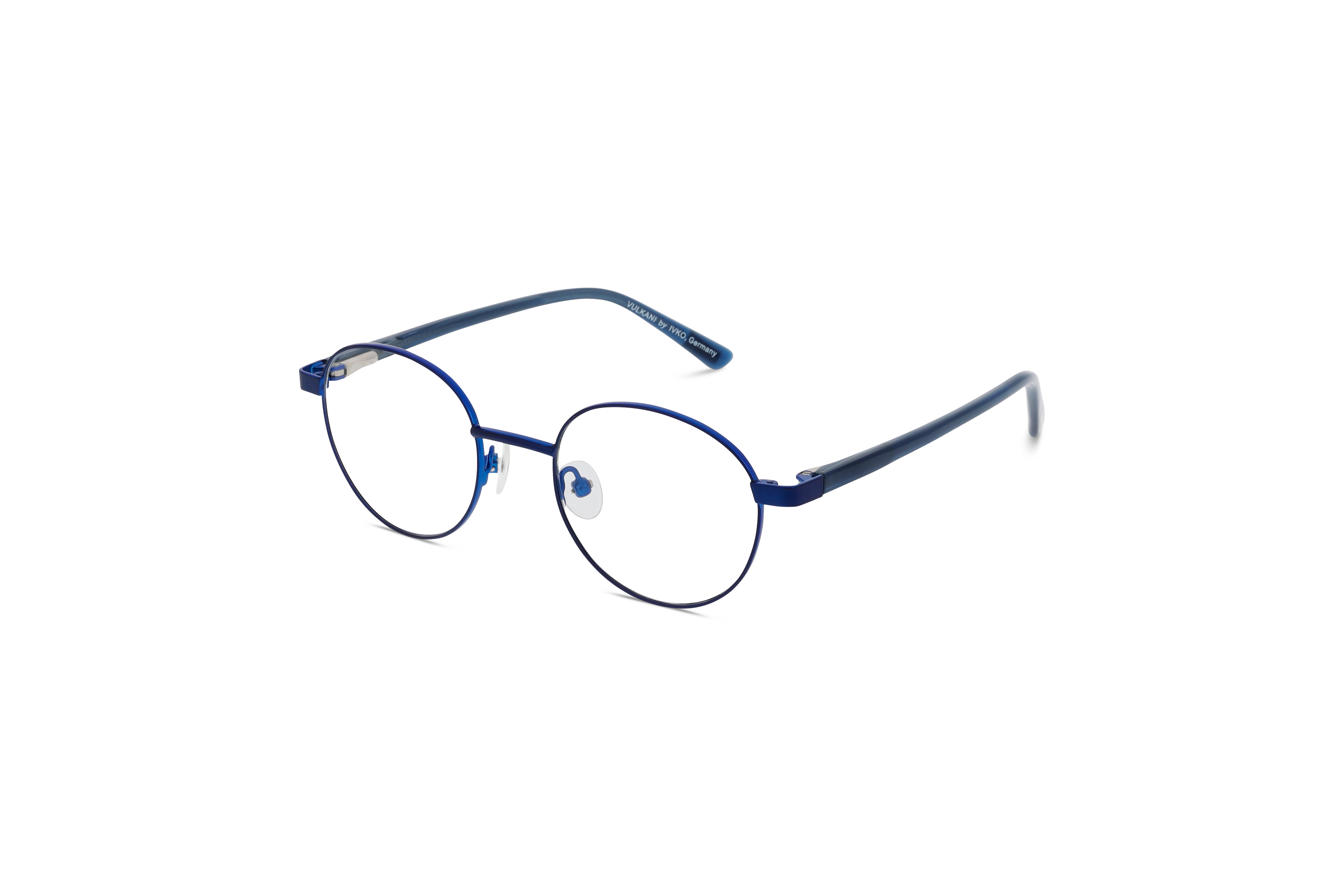 45° Ansicht der Kinderbrille Vulkani VI 349 in Blau auf weißem Hintergrund.