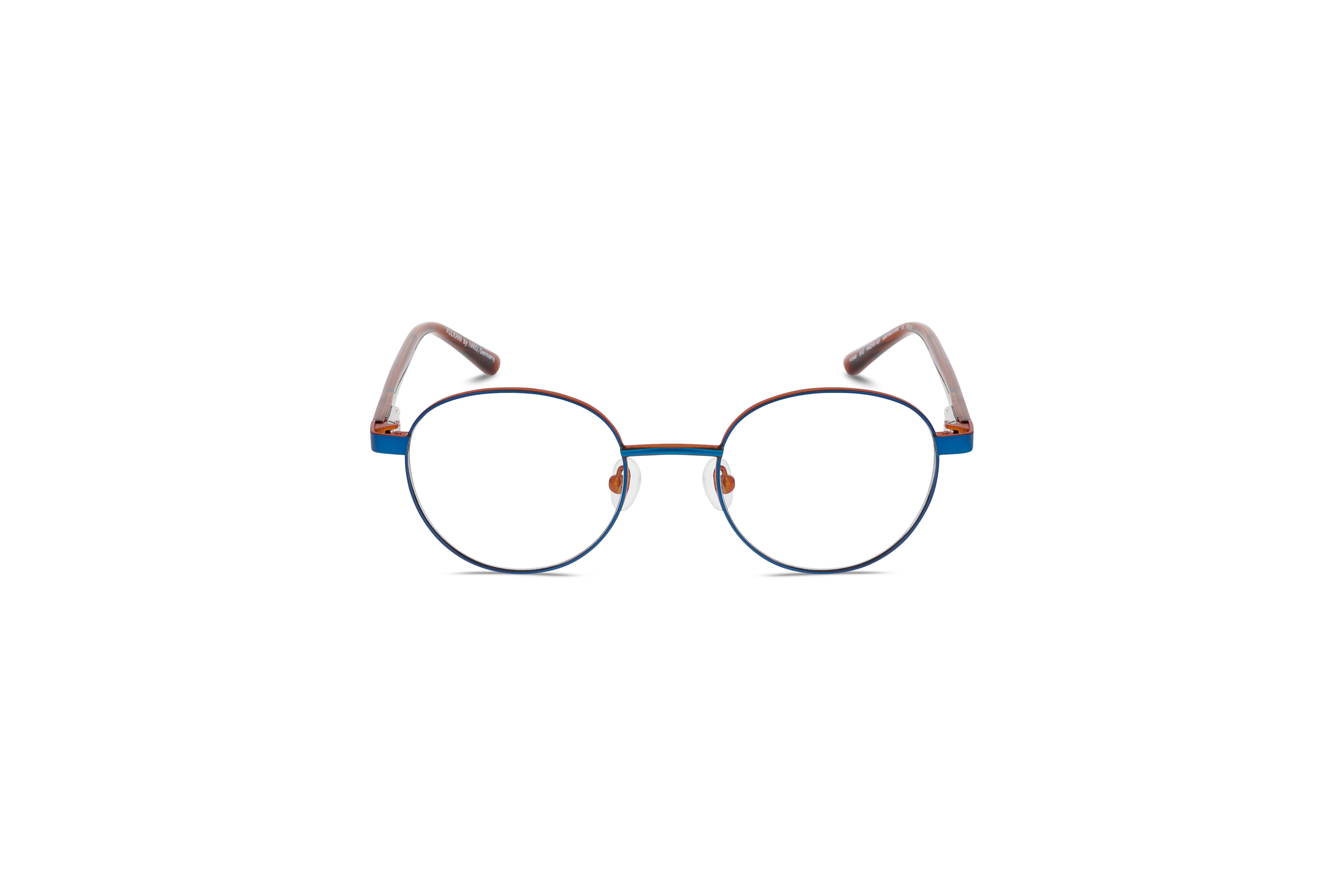 Die Kinderbrille Vulkani VI 349 in Blau auf weißem Hintergrund in Frontalansicht.