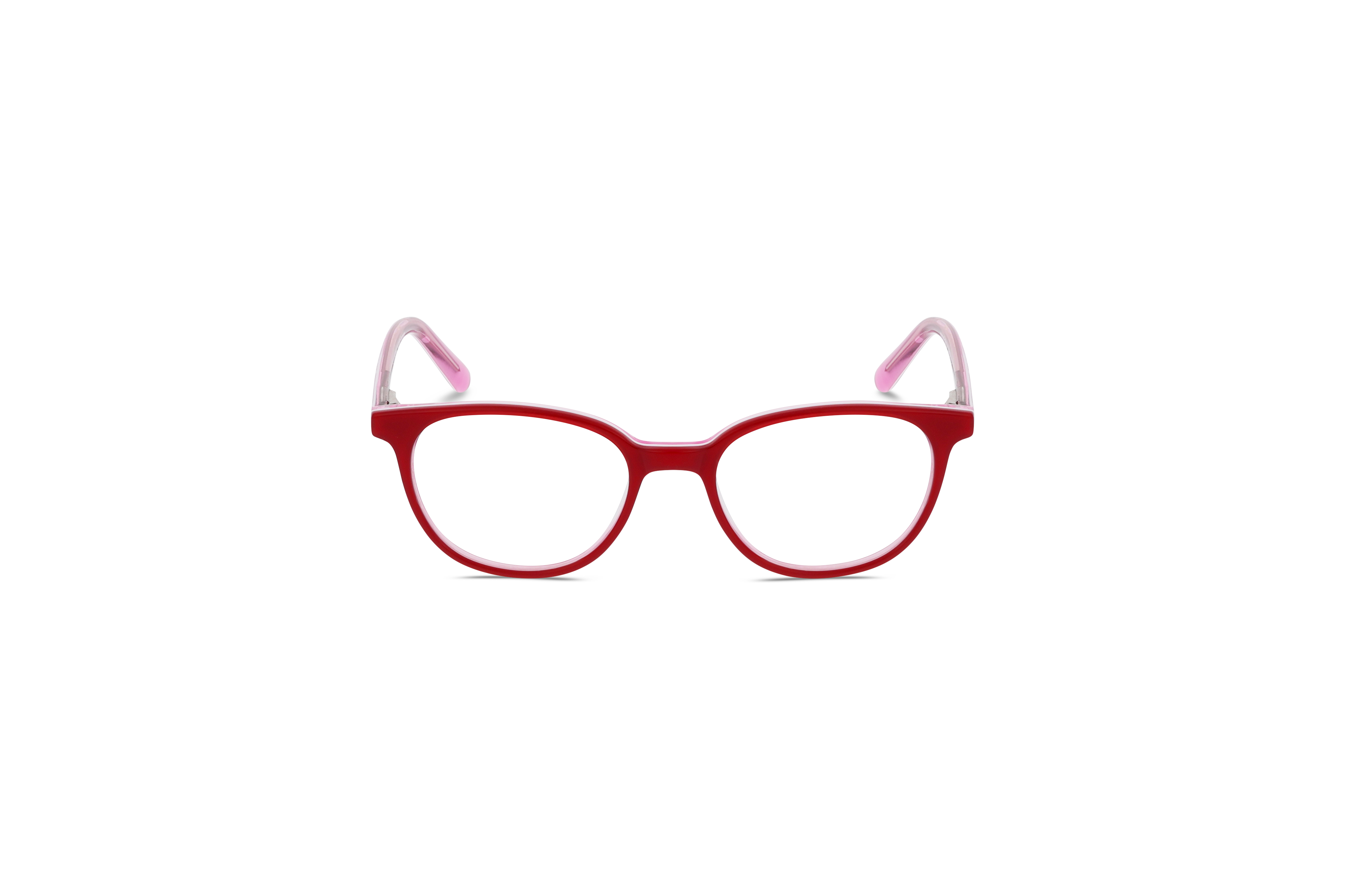 Die Kinderbrille Conni CON22 in Rot auf weißem Hintergrund in Frontalansicht.