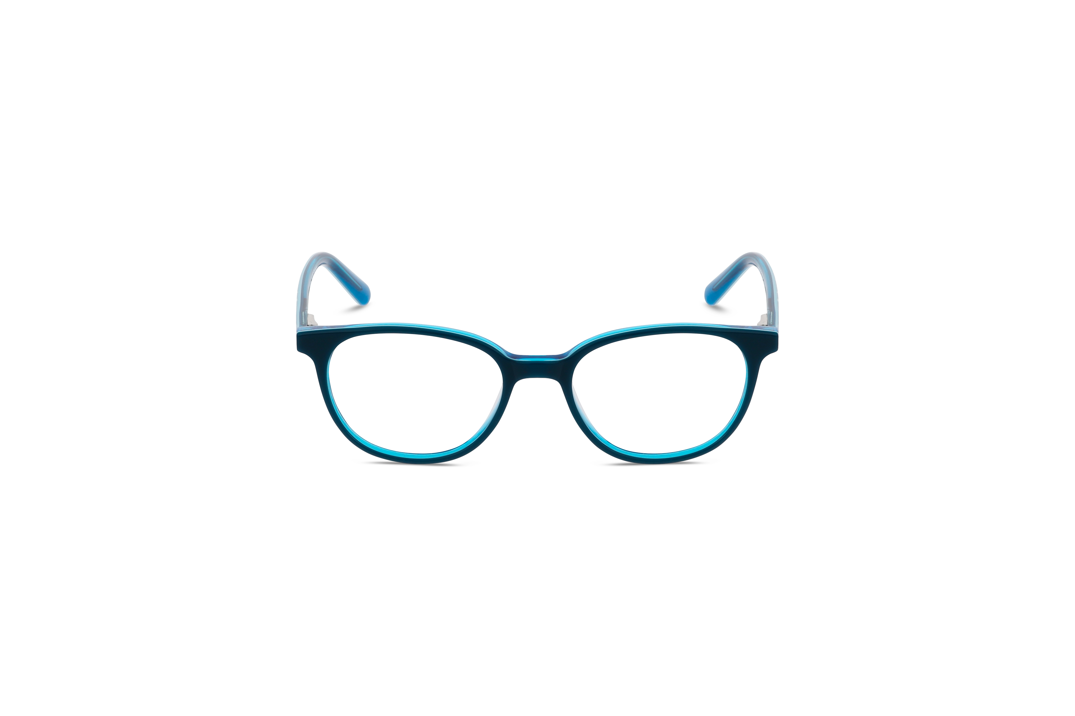 Die Kinderbrille Conni CON22 in Türkis auf weißem Hintergrund in Frontalansicht.