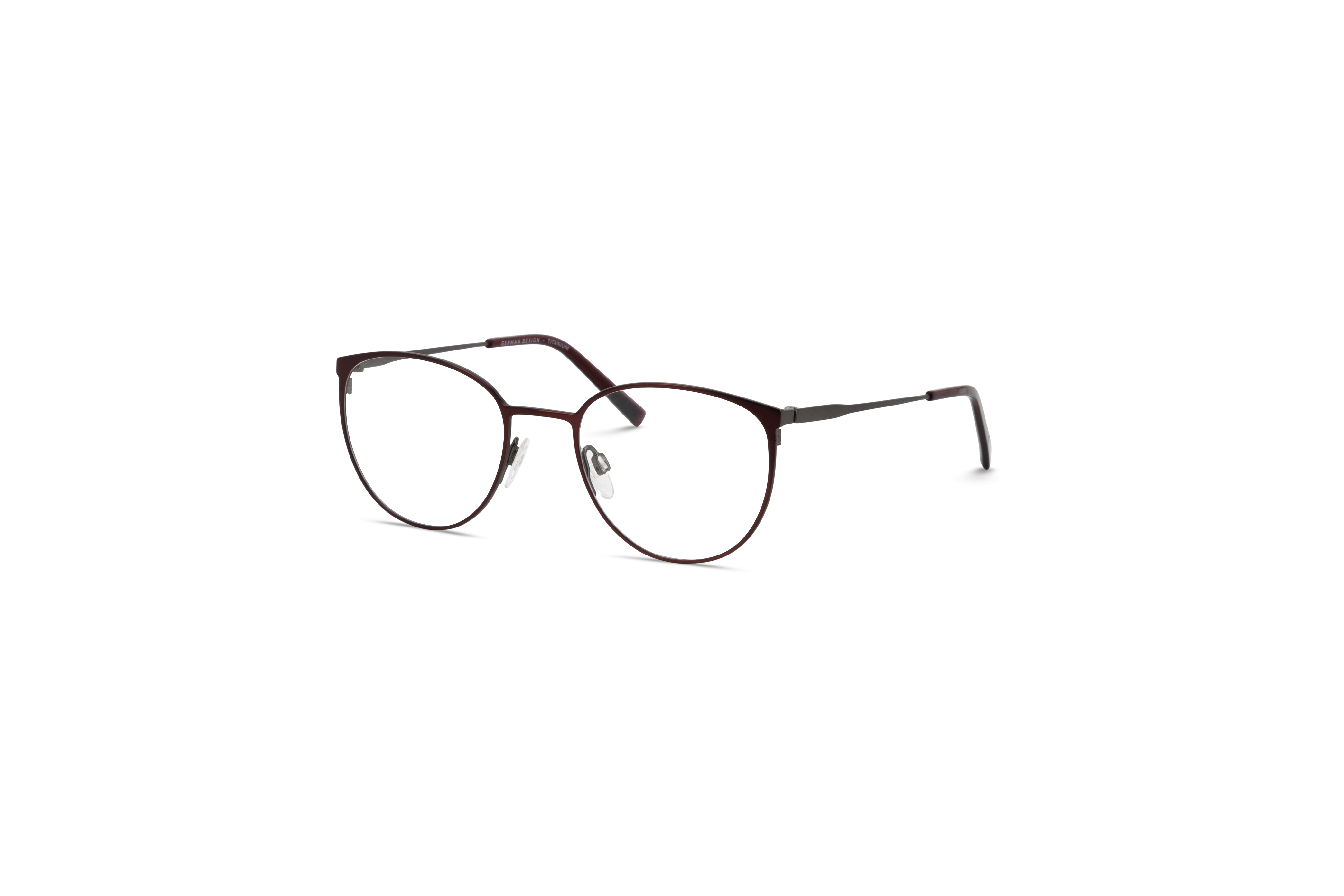 45° Ansicht der Brille Jos. Eschenbach 981052 in Rot auf weißem Hintergrund.