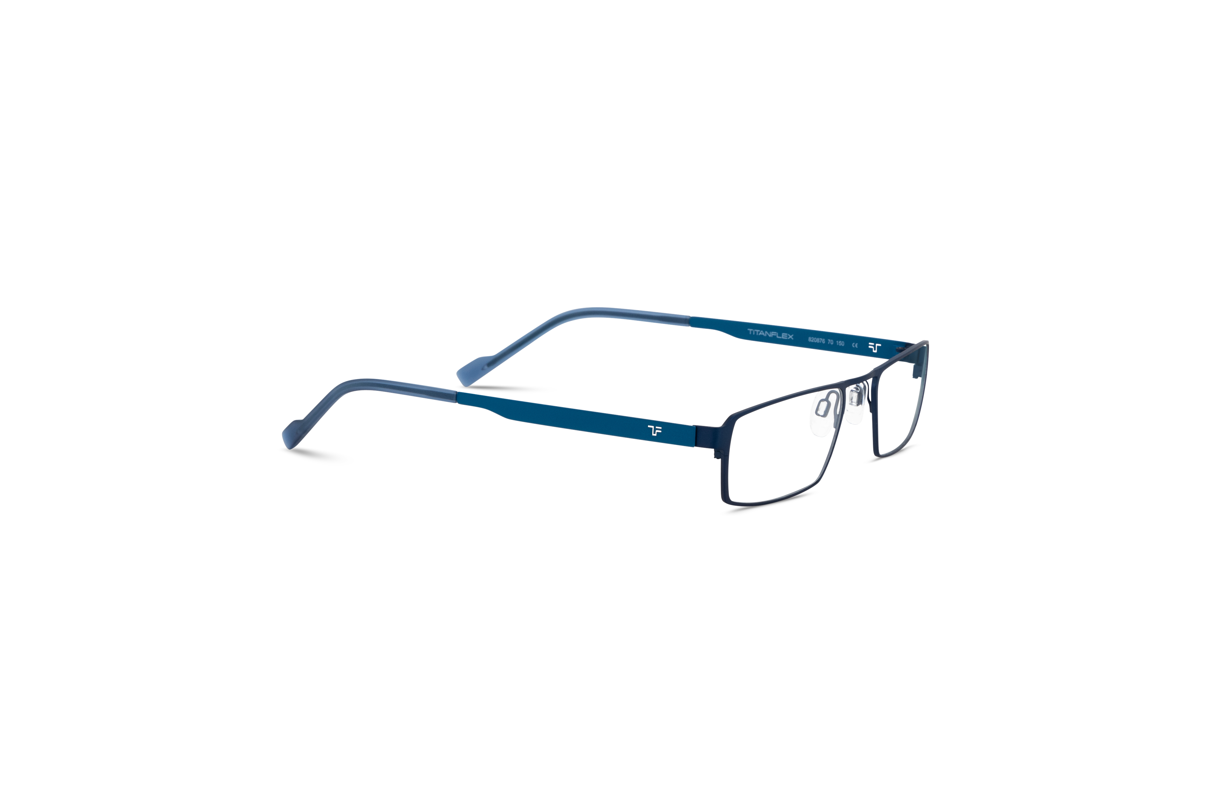 Die Brille Titanflex 820876 in Blau mit Seitenansicht.