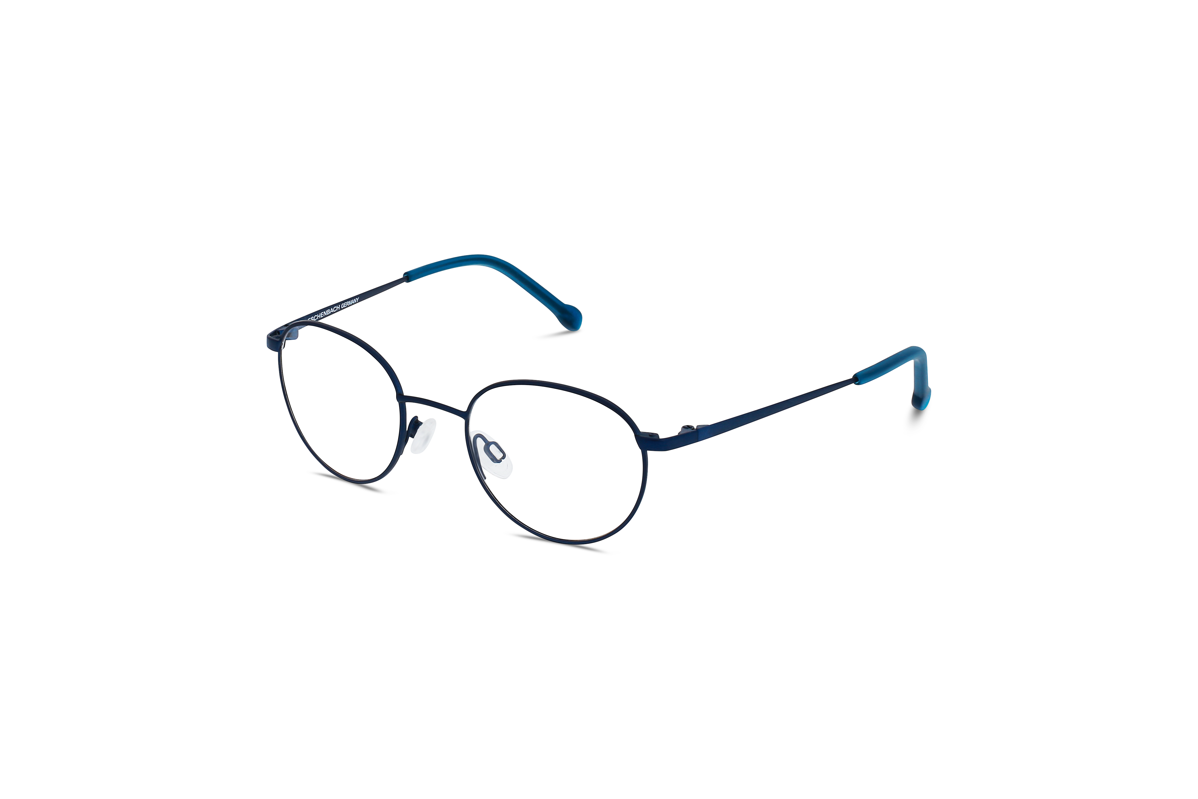 45° Ansicht der Kinderbrille Titanflex Kids 830130 in Blau auf weißem Hintergrund.