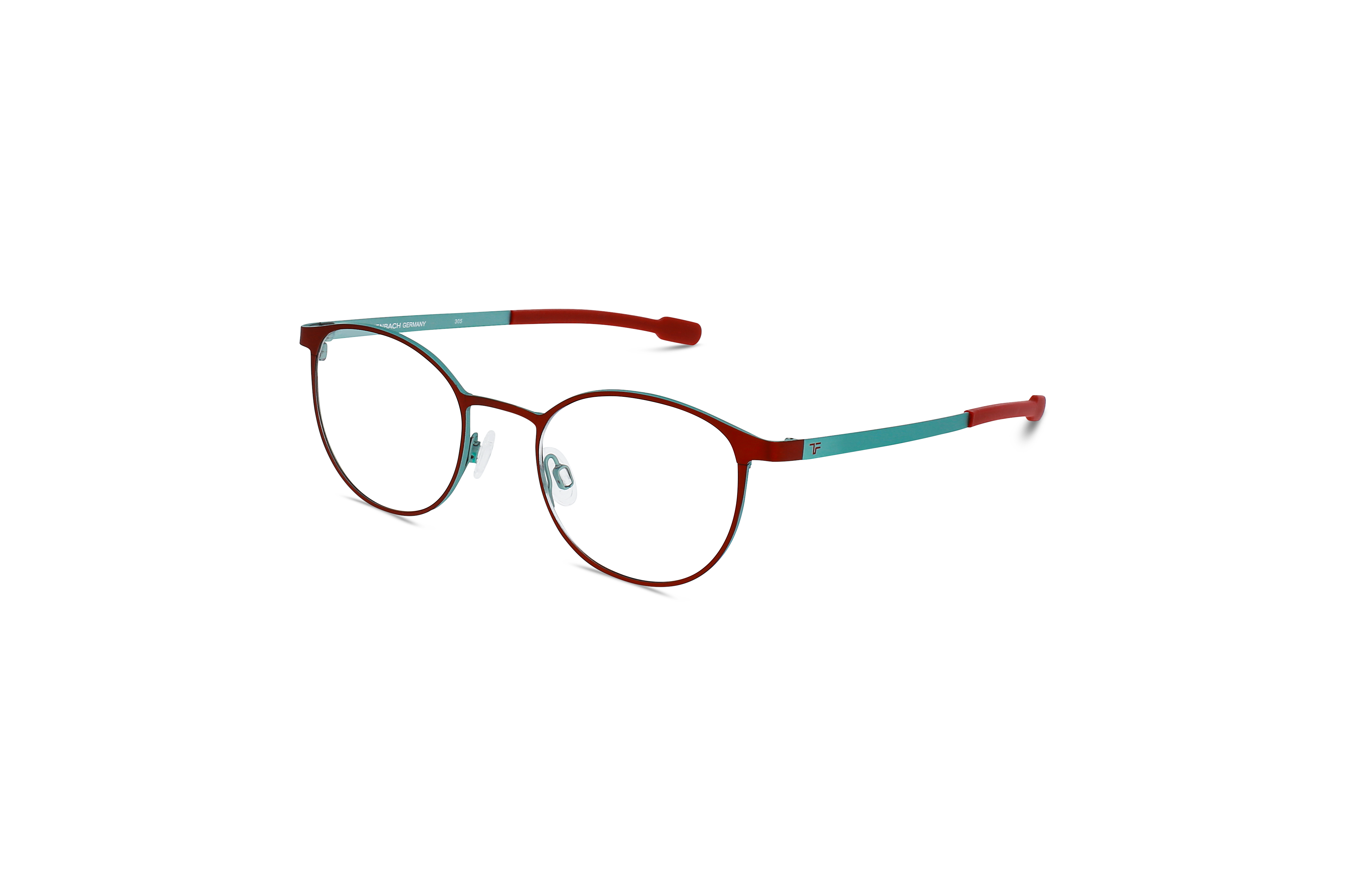 45° Ansicht der Kinderbrille Titanflex Kids 830134 in Rot auf weißem Hintergrund.