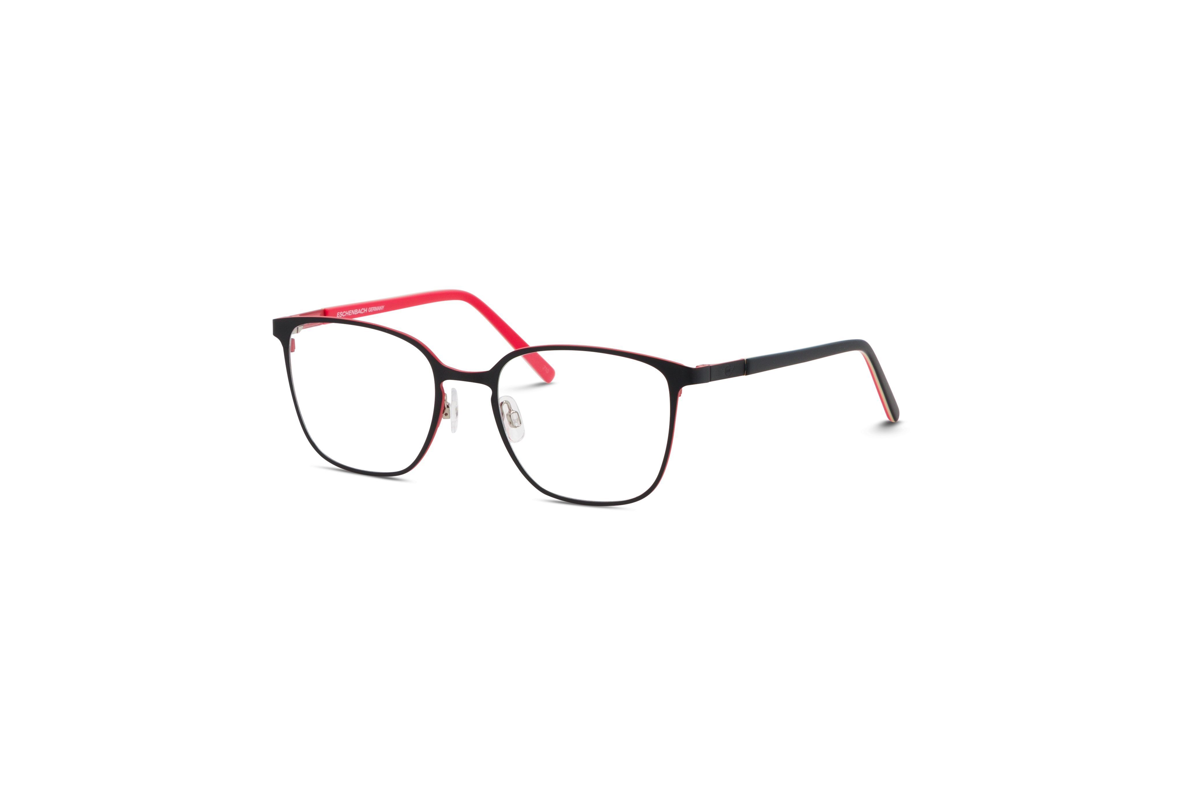 45° Ansicht der Brille MINI 742038 in Schwarz auf weißem Hintergrund.