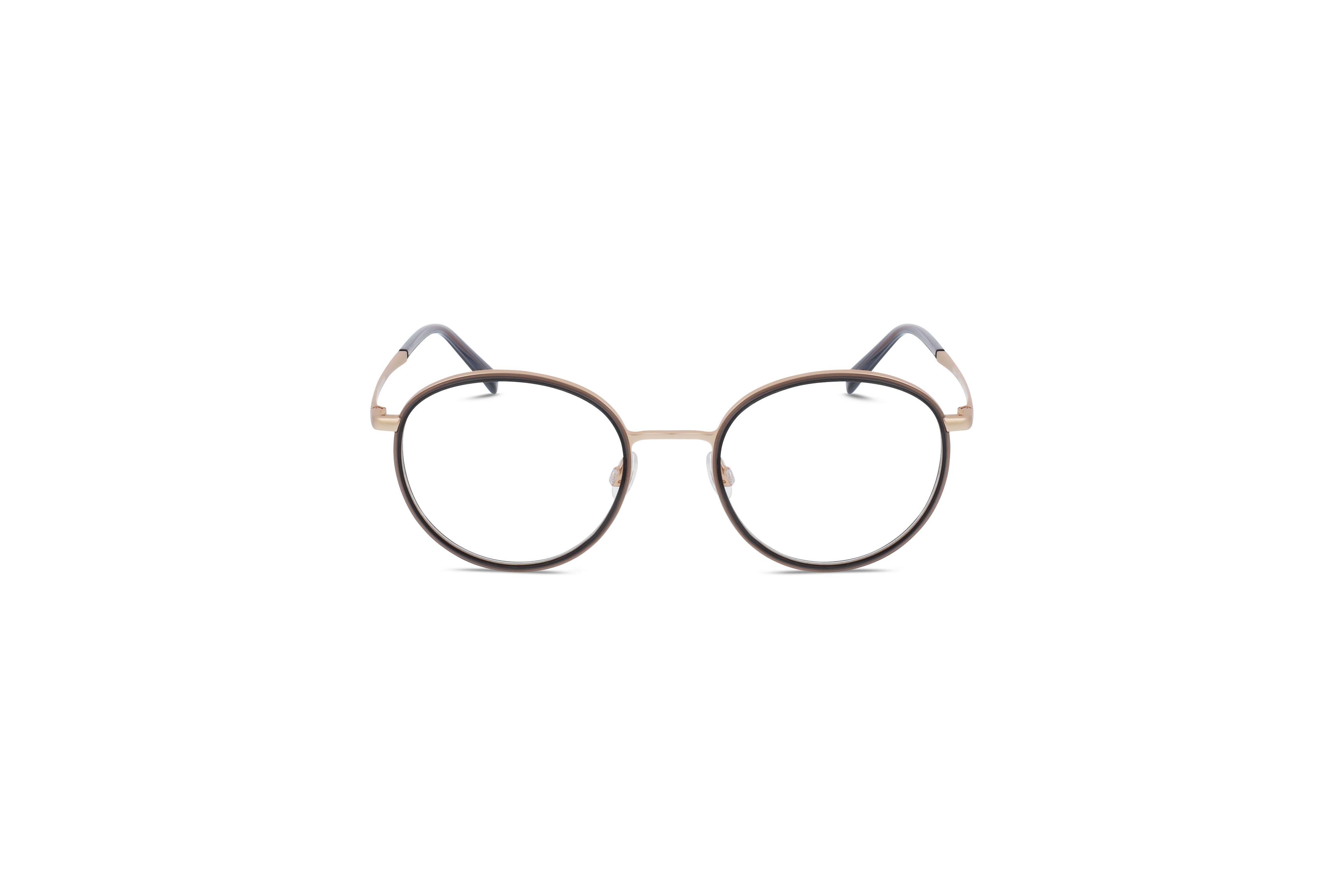 Die Brille Marc O'Polo 502188 in Braun auf weißem Hintergrund in Frontalansicht.