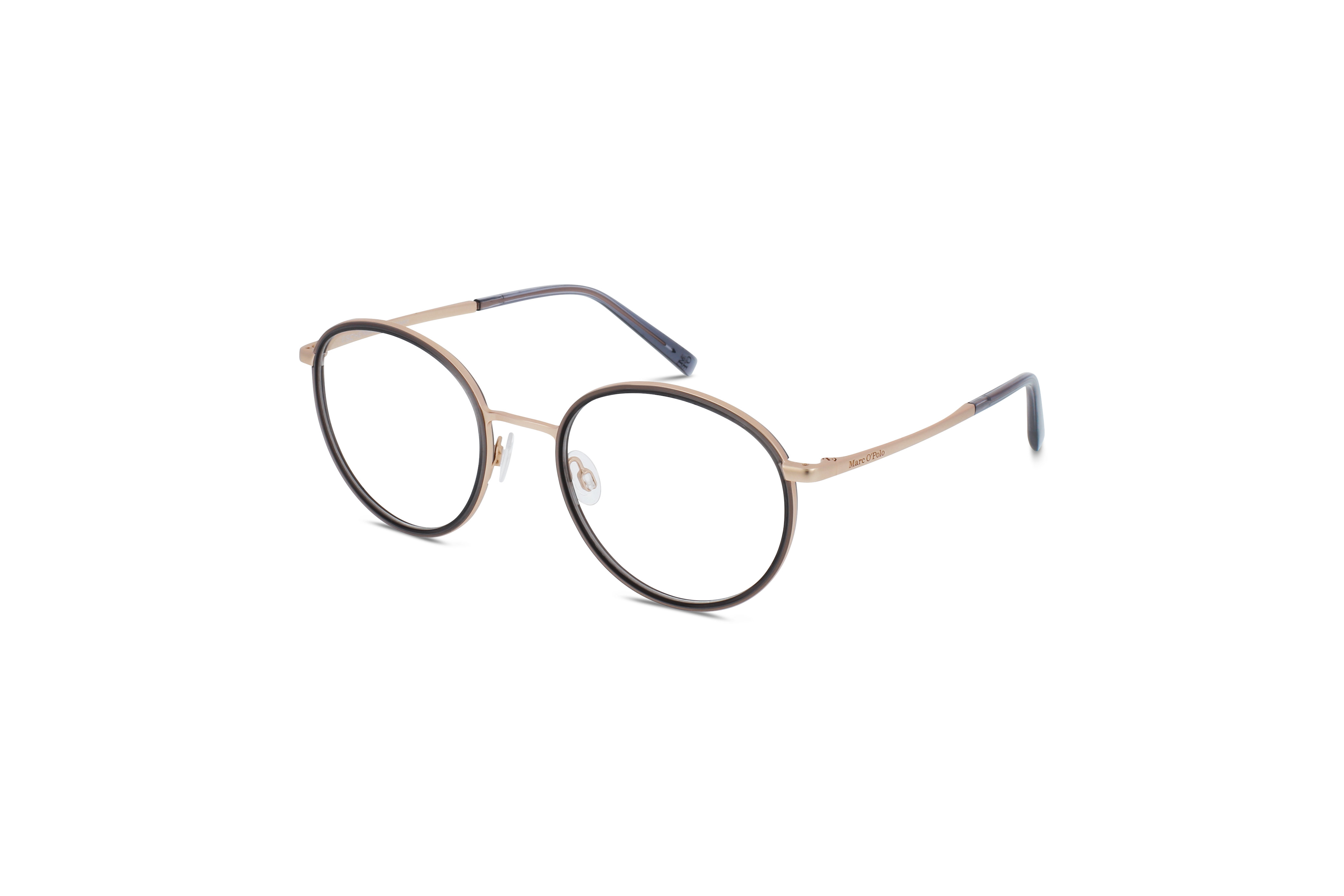 45° Ansicht der Brille Marc O'Polo 502188 in Braun auf weißem Hintergrund.