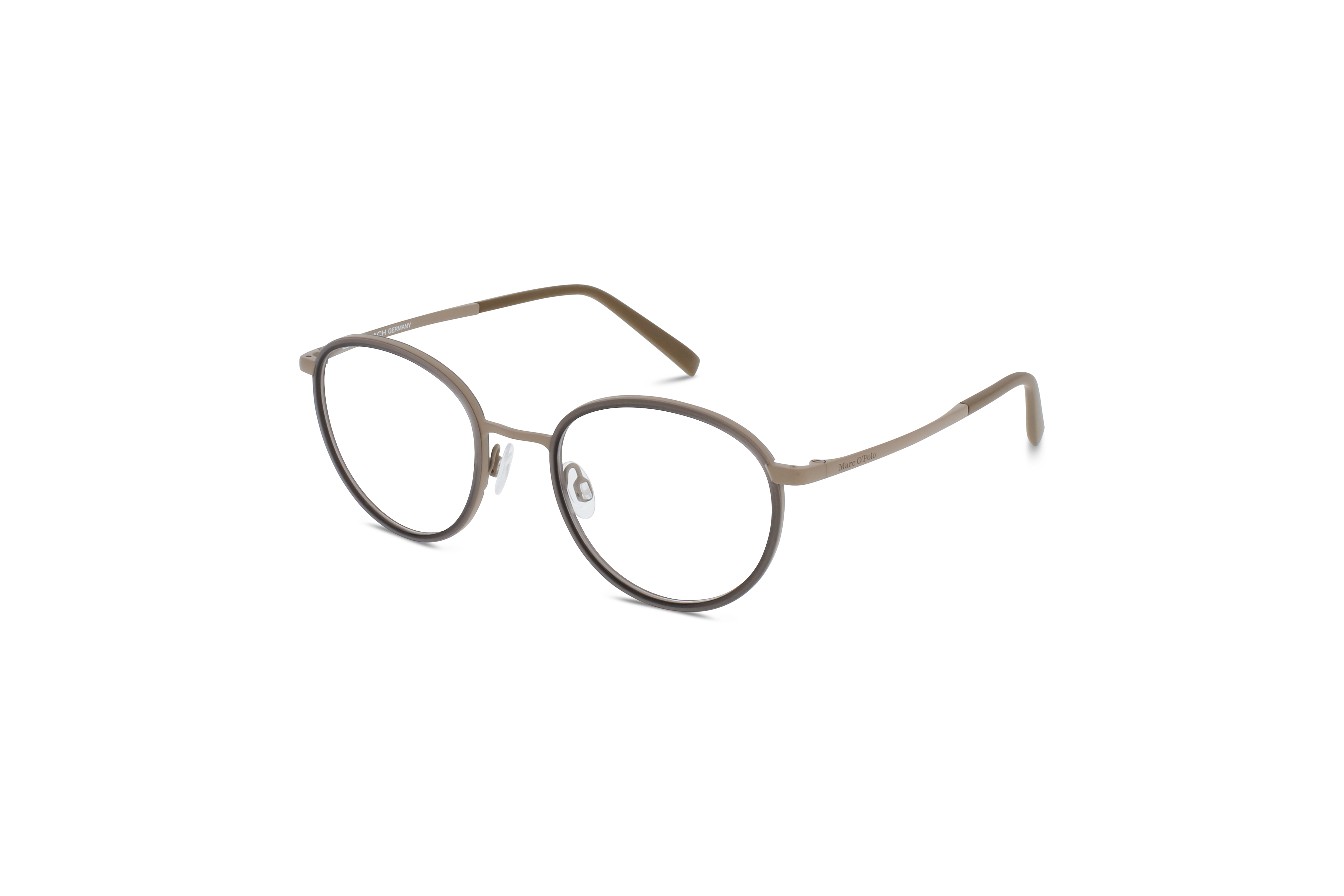45° Ansicht der Brille Marc O'Polo 502187 in Braun auf weißem Hintergrund.